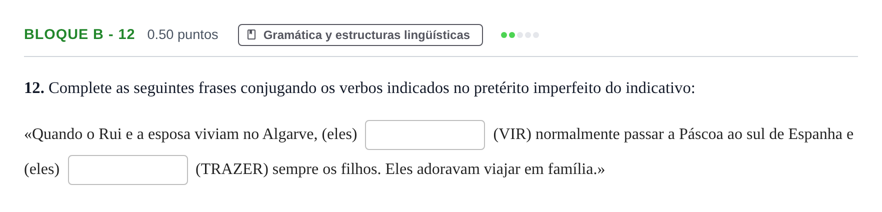 Enunciado: Bloque B - 12 · Portugués PAU Andalucía Extraordinaria Suplente 1 2025