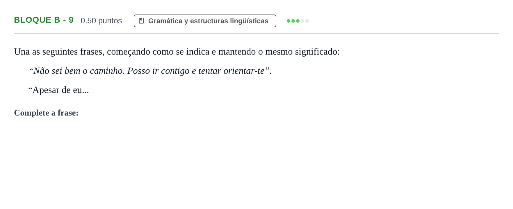 Enunciado: Bloque B - 9 · Portugués PAU Andalucía Extraordinaria Suplente 1 2025