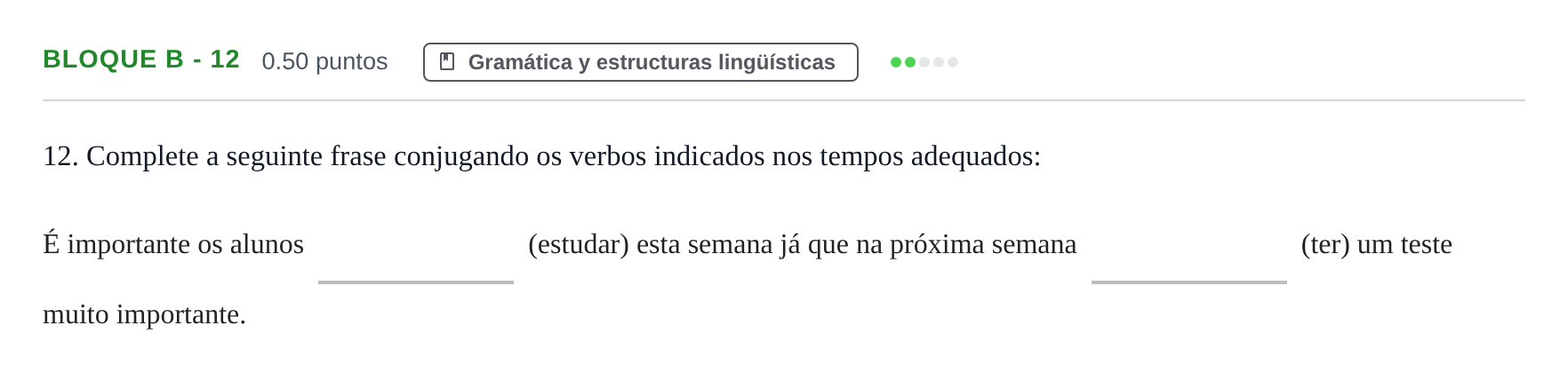 Enunciado: Bloque B - 12 · Portugués PAU Andalucía Extraordinaria Suplente 2 2025