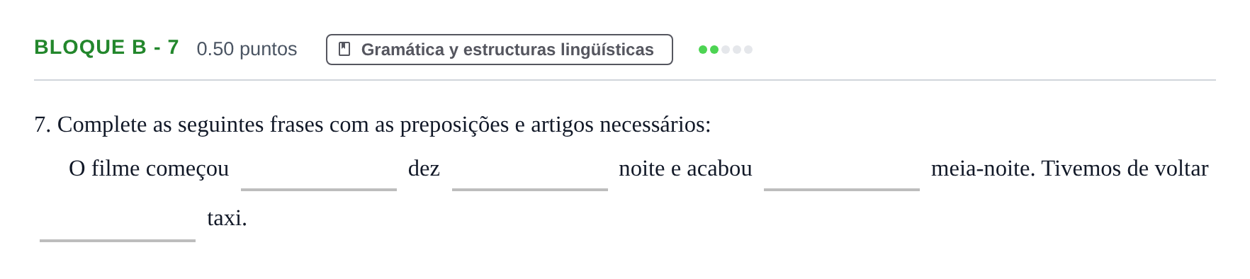 Enunciado: Bloque B - 7 · Portugués PAU Andalucía Extraordinaria Suplente 2 2025