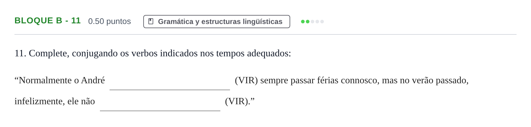 Enunciado: Bloque B - 11 · Portugués PAU Andalucía Extraordinaria Titular (Admisión) 2025
