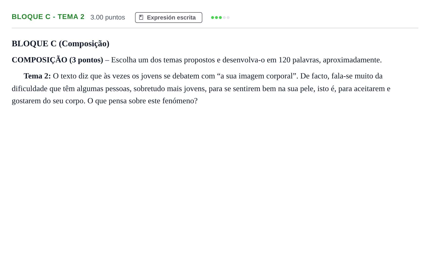 Enunciado: Bloque C - Tema 2 · Portugués PAU Andalucía Extraordinaria Titular (Admisión) 2025