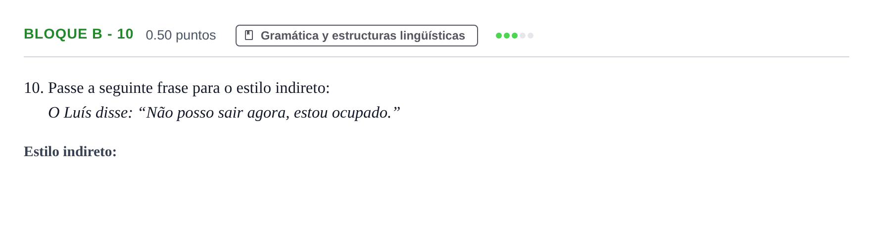 Enunciado: Bloque B - 10 · Portugués PAU Andalucía Ordinaria Suplente 1 2025