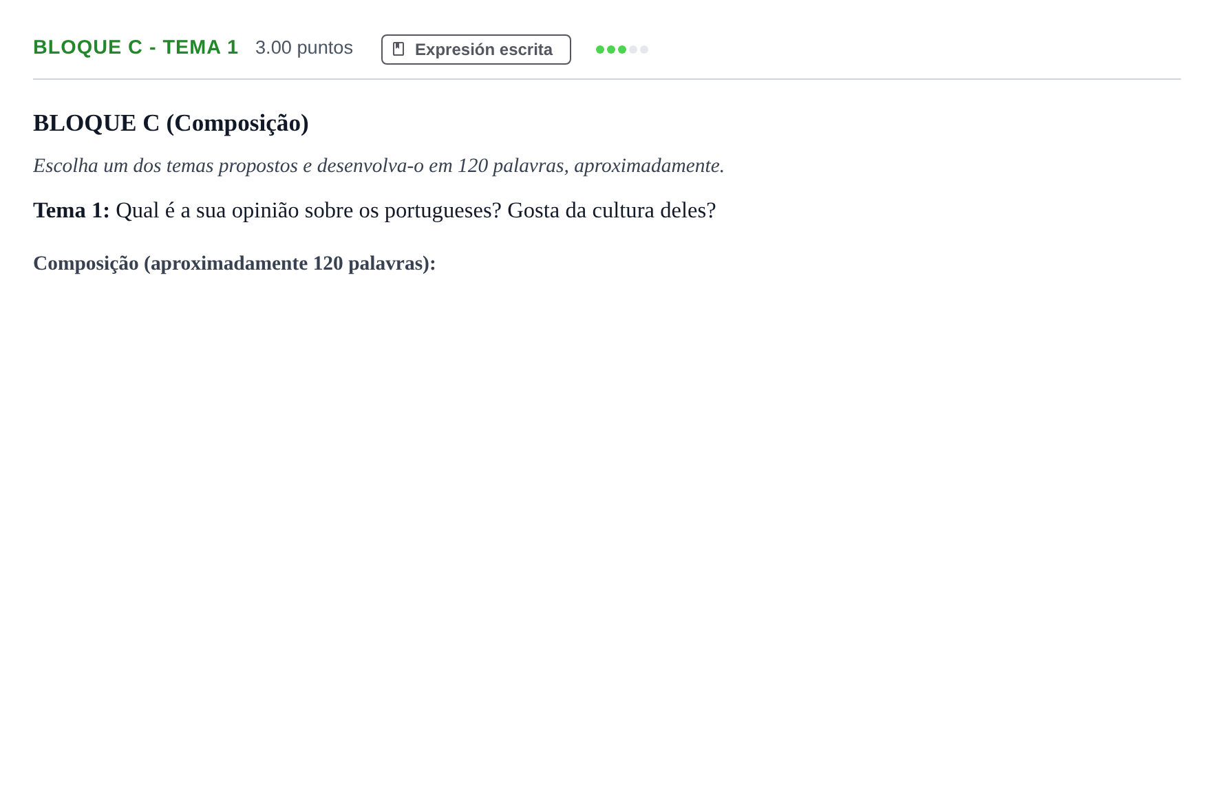 Enunciado: Bloque C - Tema 1 · Portugués PAU Andalucía Ordinaria Suplente 1 2025