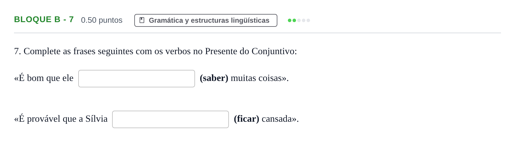 Enunciado: Bloque B - 7 · Portugués PAU Andalucía Ordinaria Suplente 2 2025