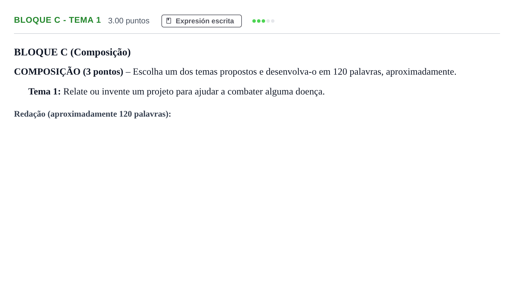 Enunciado: Bloque C - Tema 1 · Portugués PAU Andalucía Ordinaria Suplente 2 2025