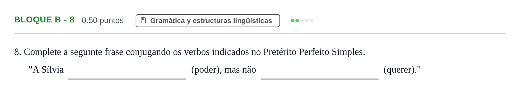 Enunciado: Bloque B - 8 · Portugués PAU Andalucía Ordinaria Titular (Acceso) 2025