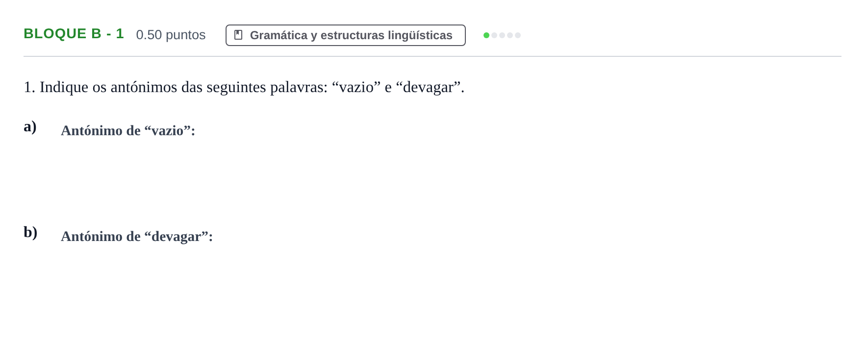 Enunciado: Bloque B - 1 · Portugués PAU Andalucía Ordinaria Titular (Admisión) 2025