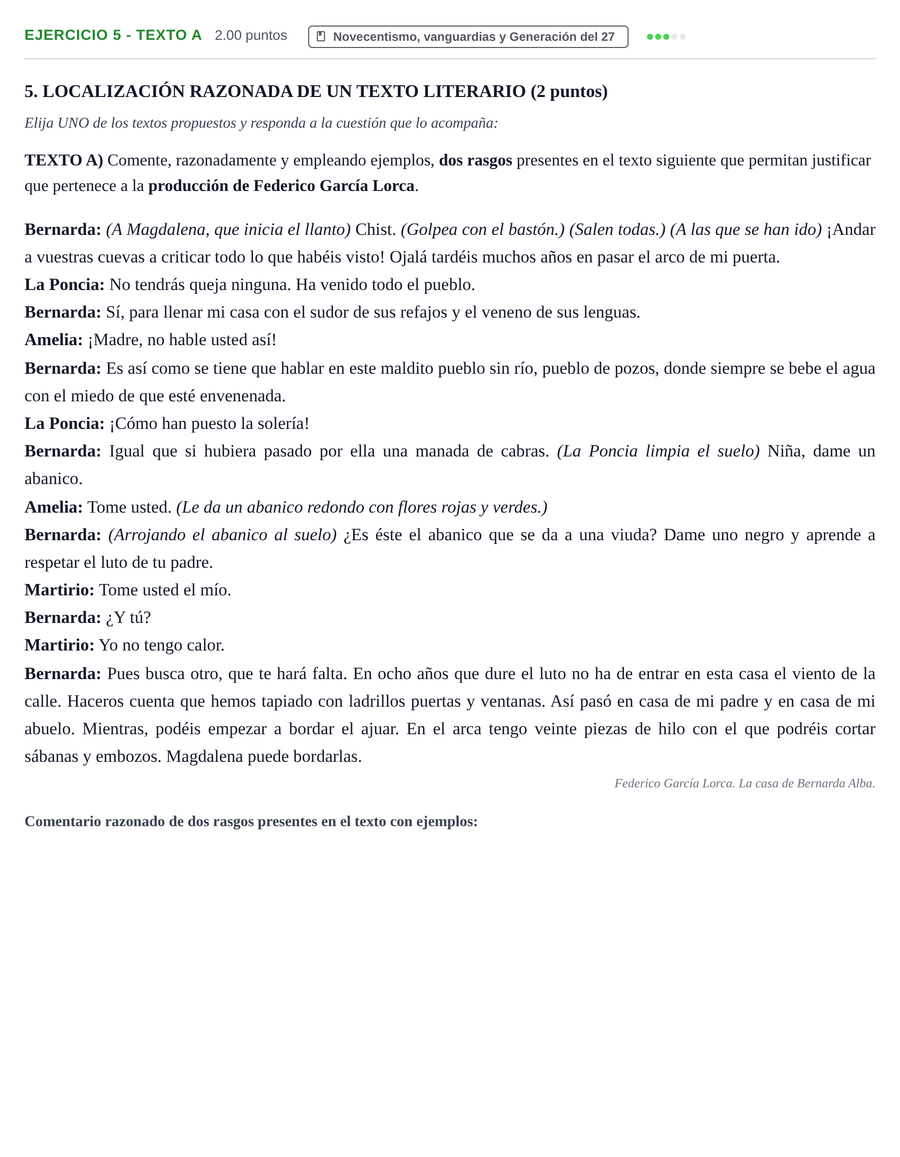 Enunciado: Ejercicio 5 - Texto A · Lengua Castellana y Literatura II PAU Castilla-La Mancha Ordinaria 2023