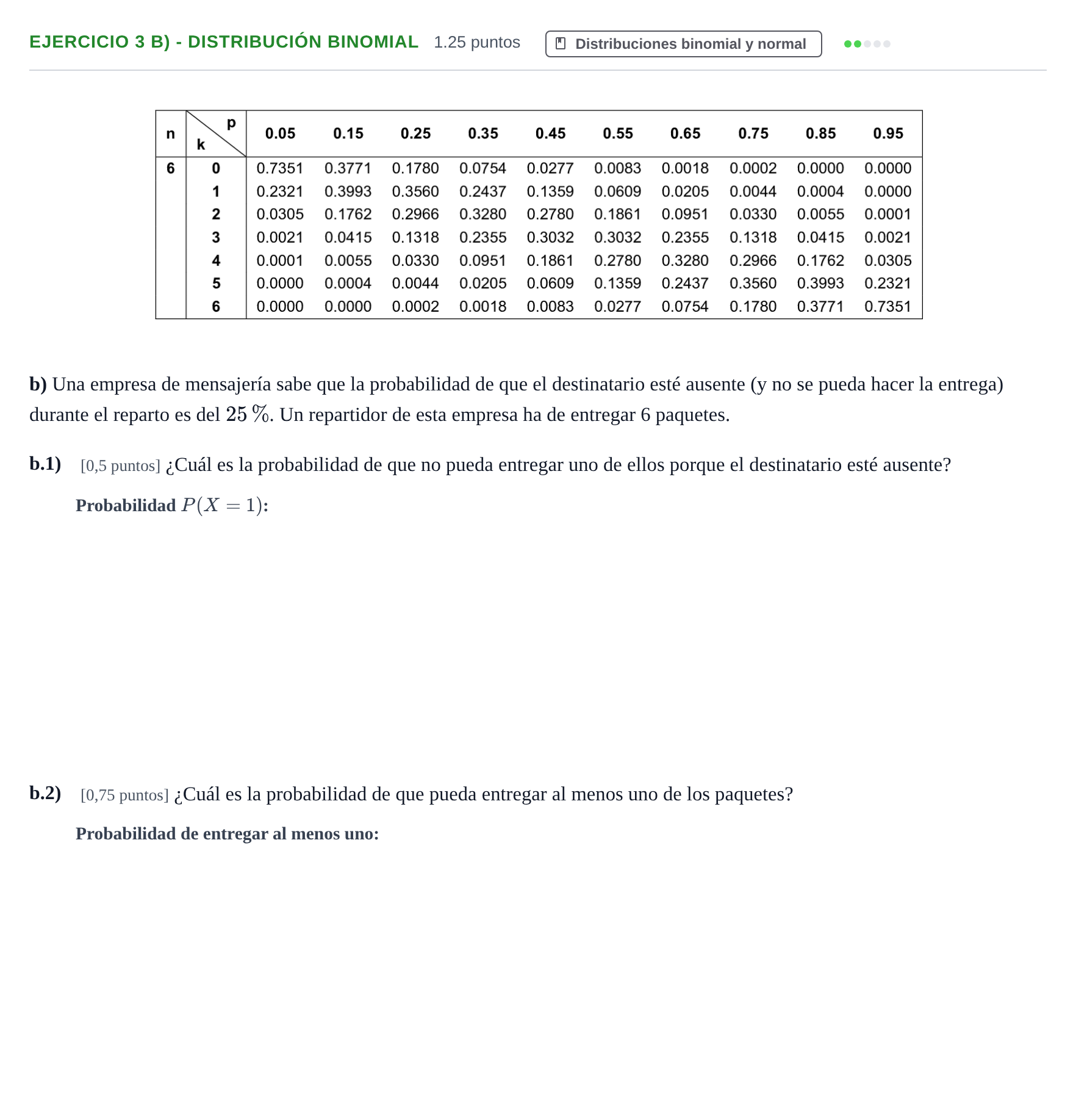 Enunciado: Ejercicio 3 b) - Distribución binomial · Matemáticas II PAU Castilla-La Mancha Extraordinaria 2023