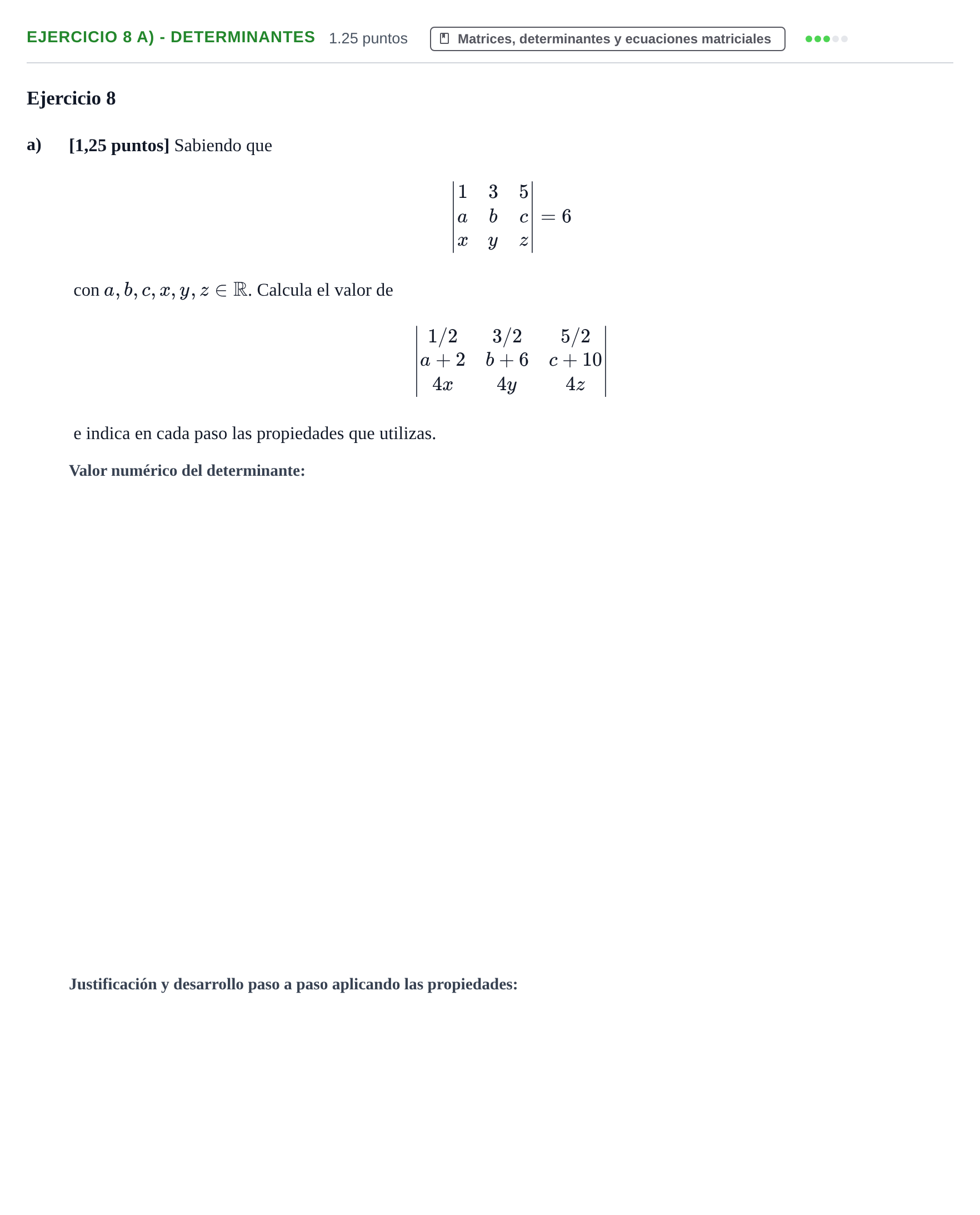 Enunciado: Ejercicio 8 a) - Determinantes · Matemáticas II PAU Castilla-La Mancha Extraordinaria 2023