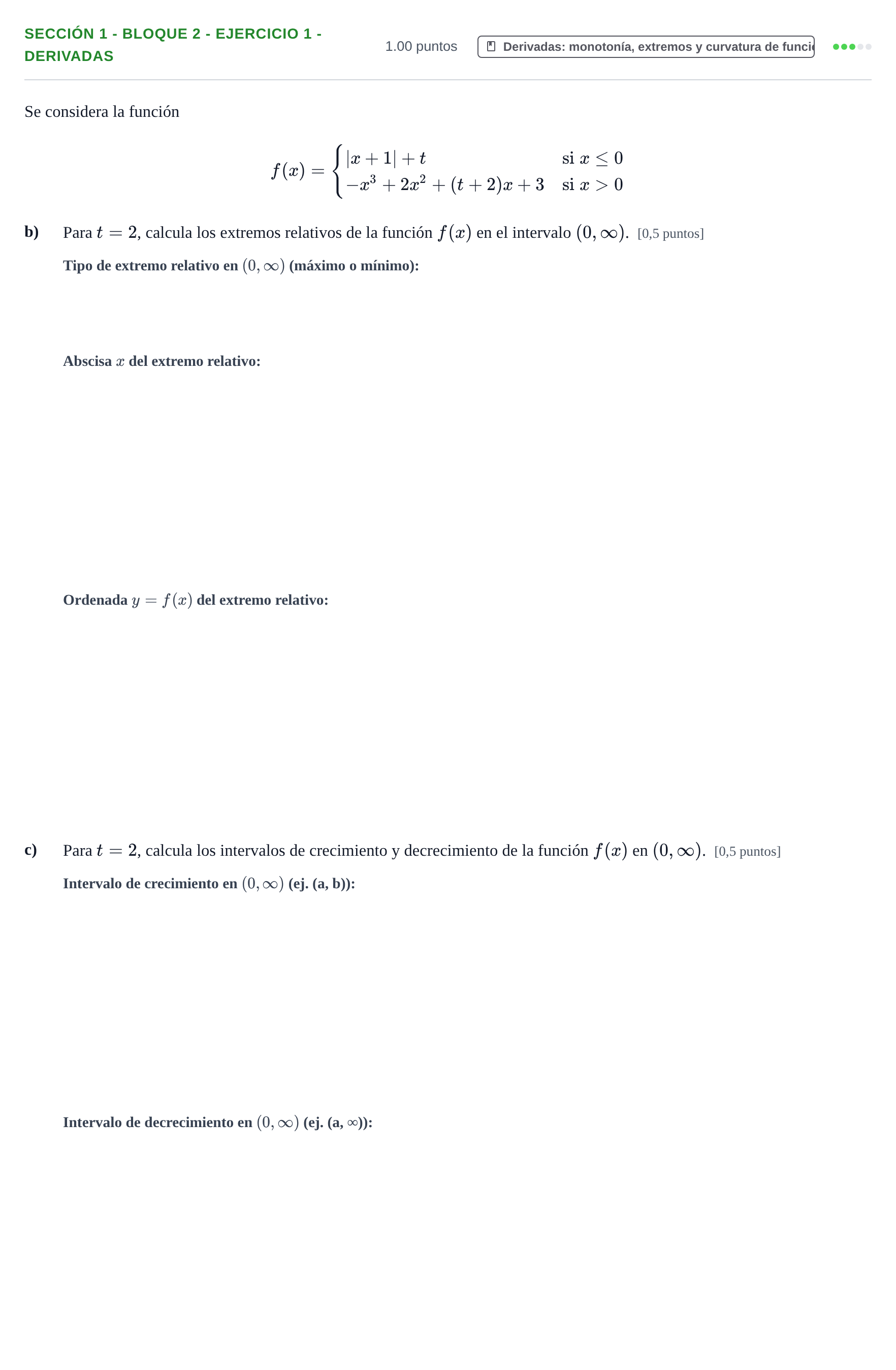 Enunciado: Ejercicio Sección 1 - Bloque 2 - Ejercicio 1 - Derivadas · Matemáticas aplicadas a las Ciencias Sociales II PAU Castilla-La Mancha Extraordinaria 2023