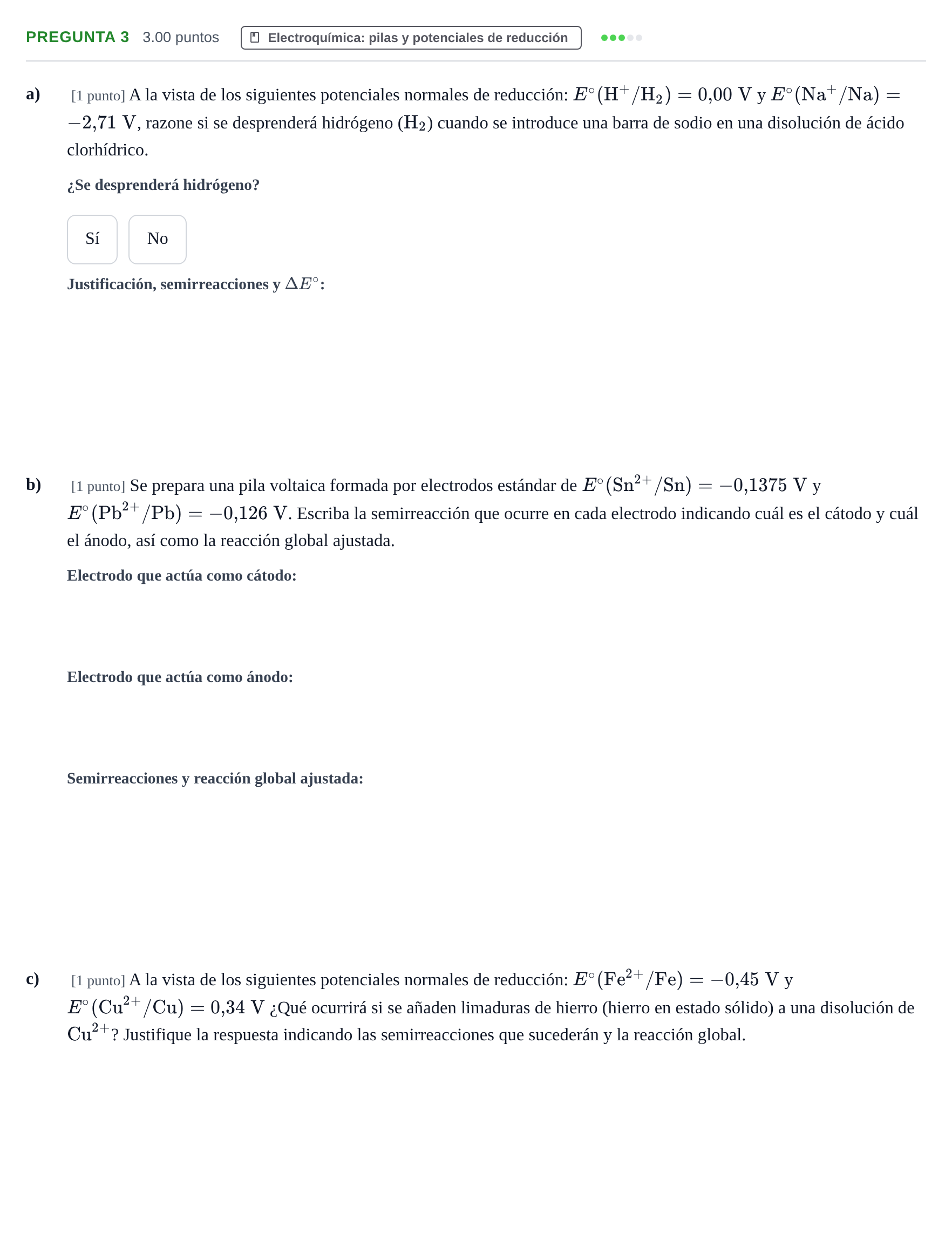 Enunciado: Pregunta 3 · Química PAU Castilla-La Mancha Ordinaria 2023