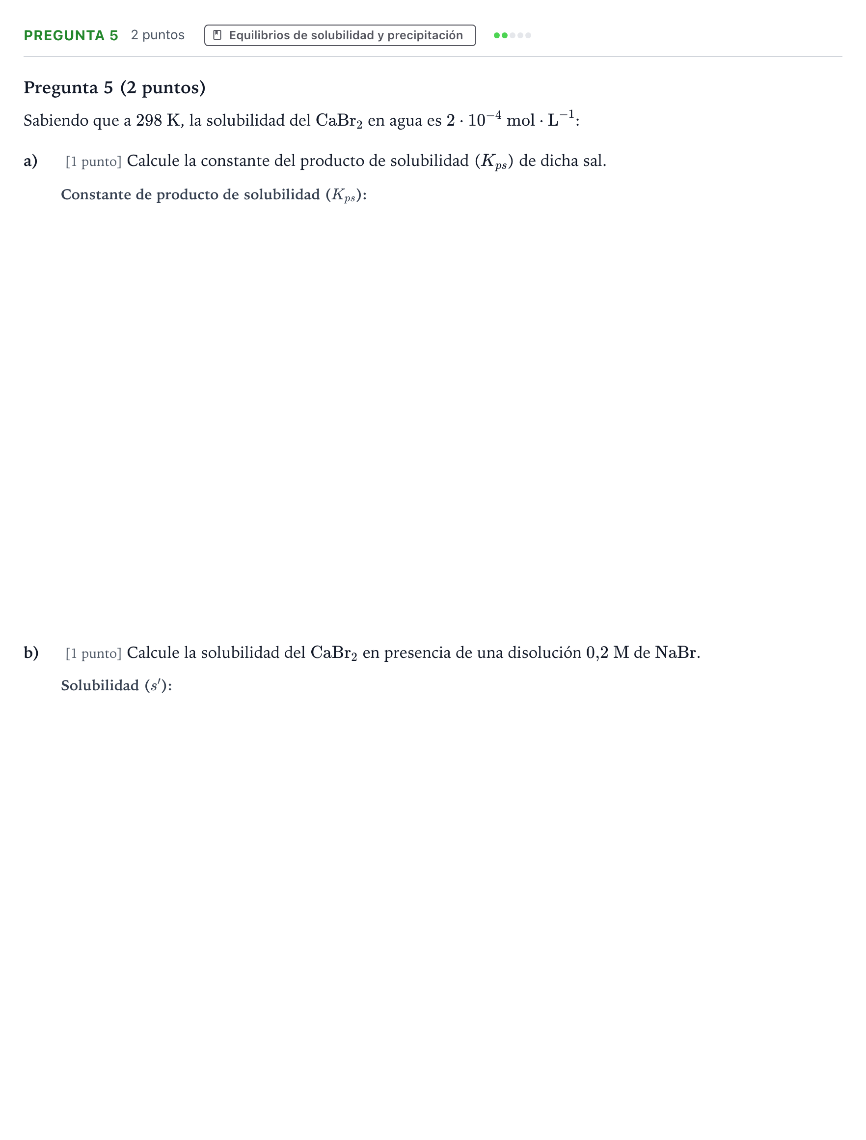 Enunciado: Pregunta 5 · Química PAU Castilla-La Mancha Ordinaria 2023