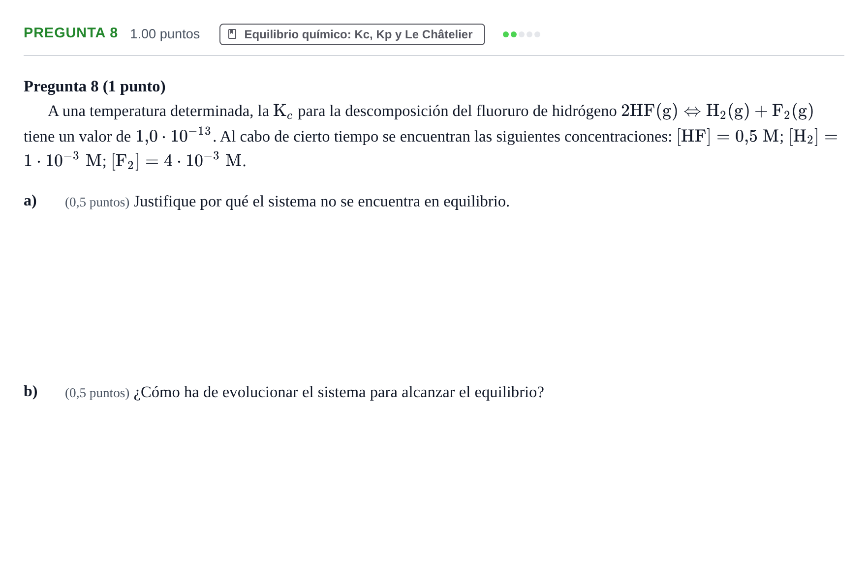 Enunciado: Pregunta 8 · Química PAU Castilla-La Mancha Ordinaria 2023