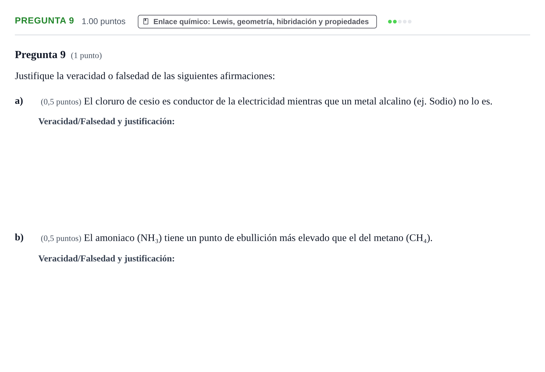 Enunciado: Pregunta 9 · Química PAU Castilla-La Mancha Ordinaria 2023