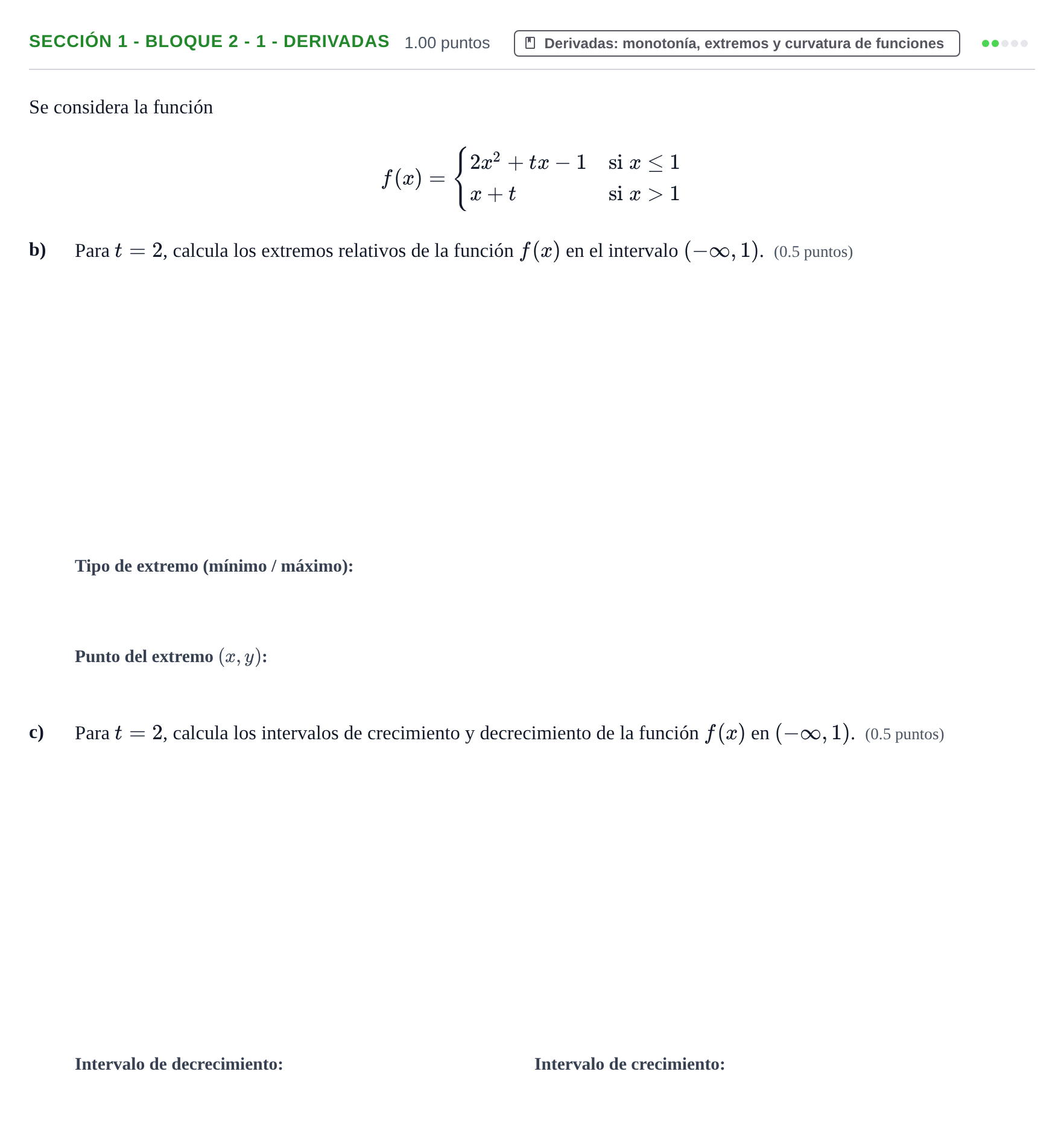 Enunciado: Ejercicio Sección 1 - Bloque 2 - 1 - Derivadas · Matemáticas aplicadas a las Ciencias Sociales II PAU Castilla-La Mancha Ordinaria 2023