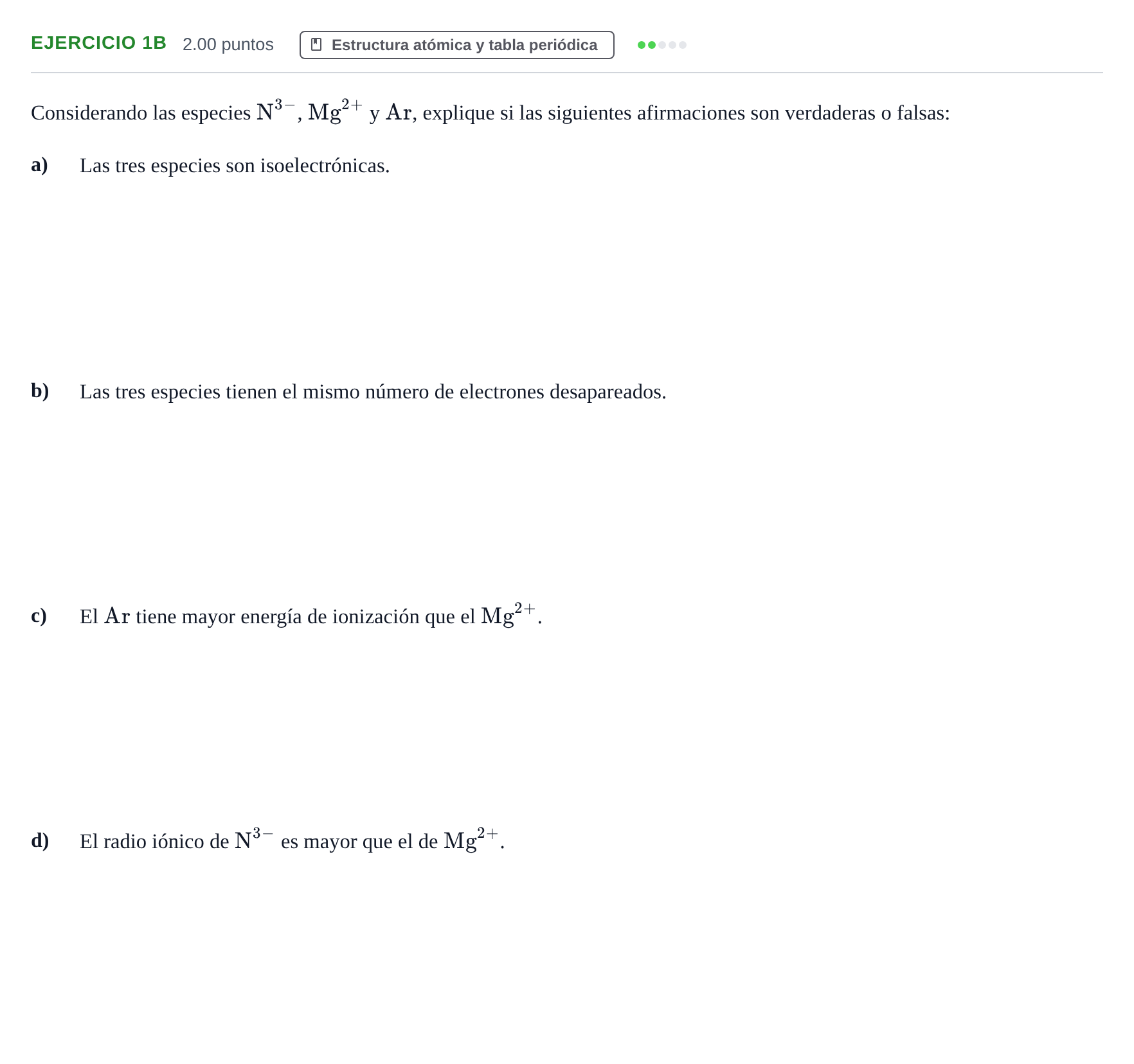 Enunciado: Ejercicio 1B · Química PAU Andalucía Extraordinaria Suplente 2 2025