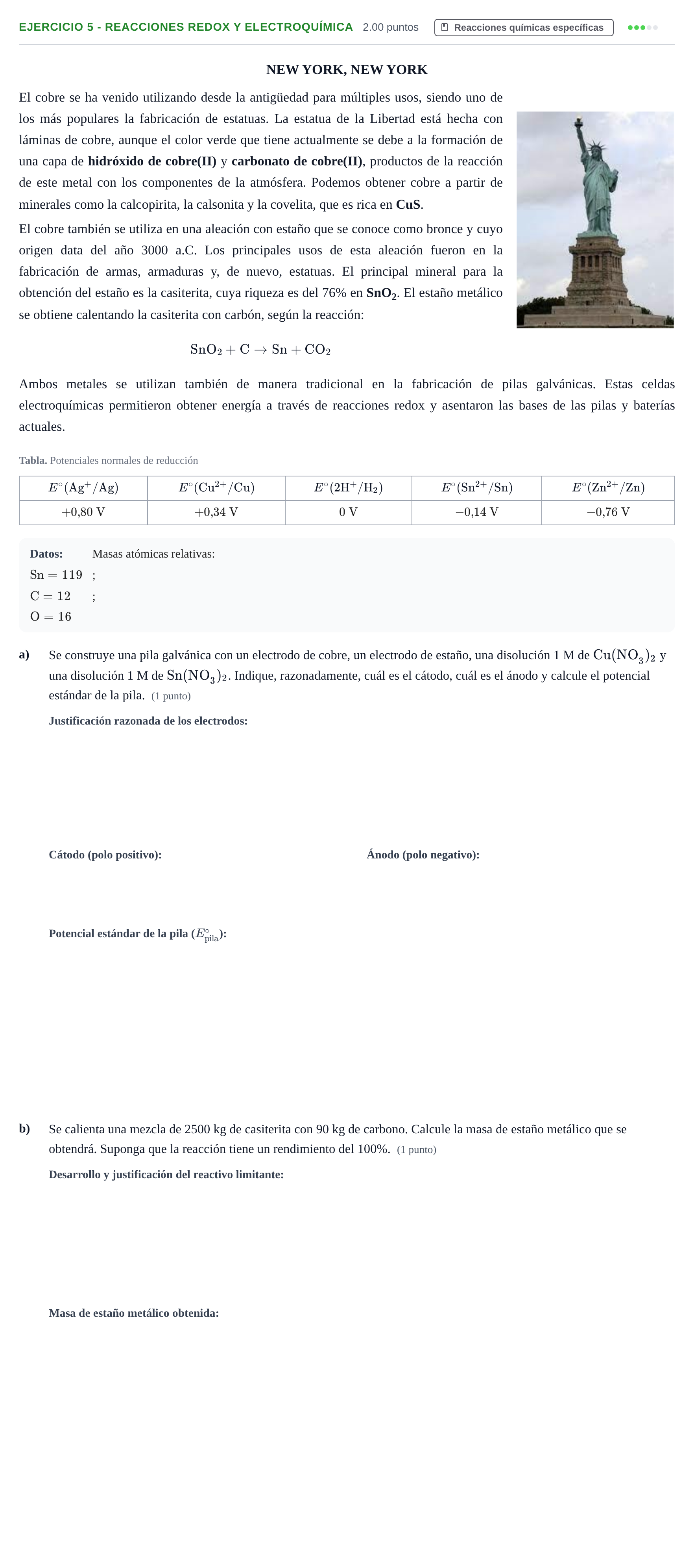Enunciado: Ejercicio 5 - Reacciones redox y electroquímica · Química PAU Andalucía Extraordinaria Suplente 2 2025