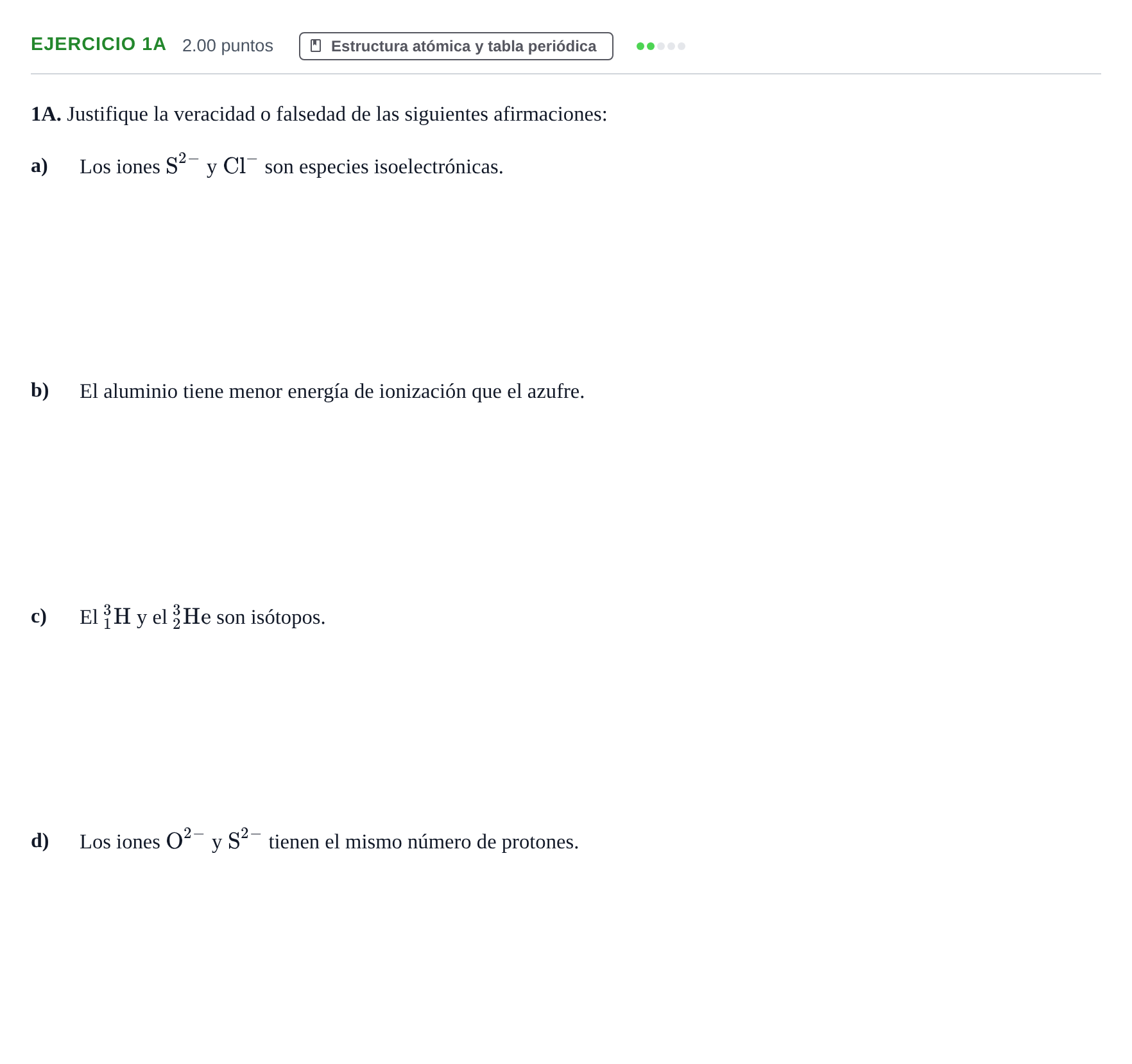 Enunciado: Ejercicio 1A · Química PAU Andalucía Extraordinaria Suplente 1 2025