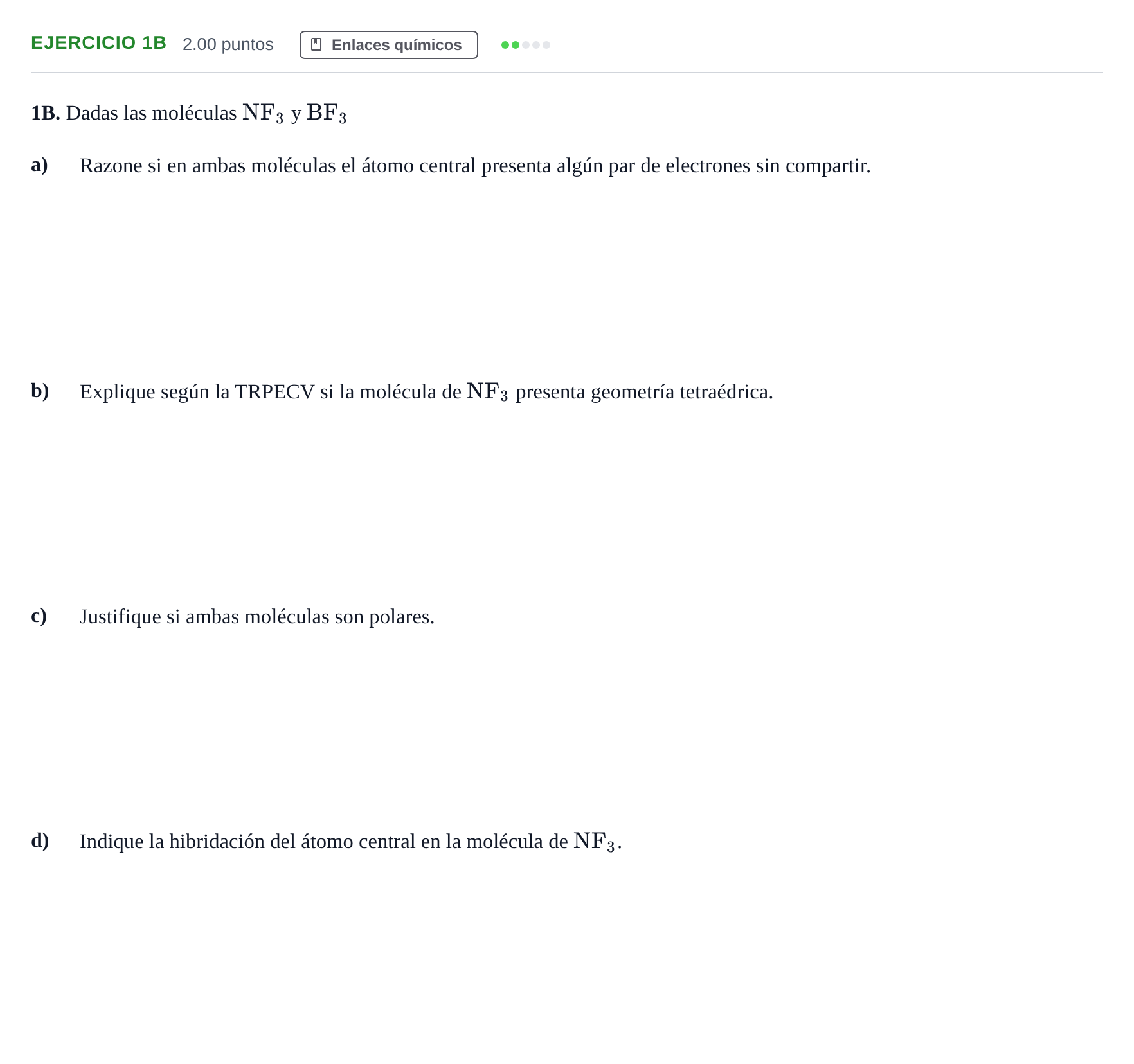 Enunciado: Ejercicio 1B · Química PAU Andalucía Extraordinaria Suplente 1 2025