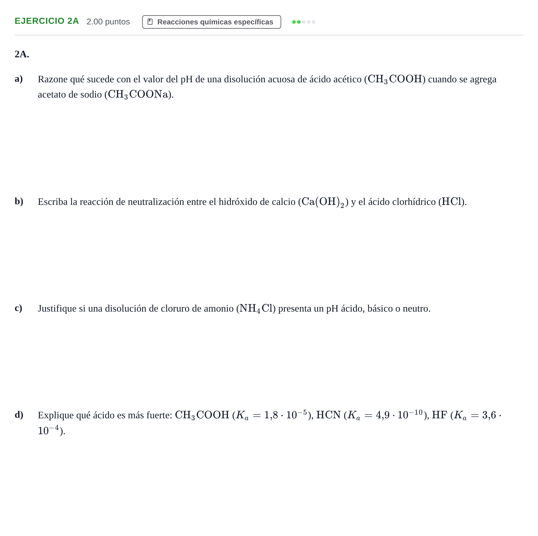 Enunciado: Ejercicio 2A · Química PAU Andalucía Extraordinaria Suplente 1 2025