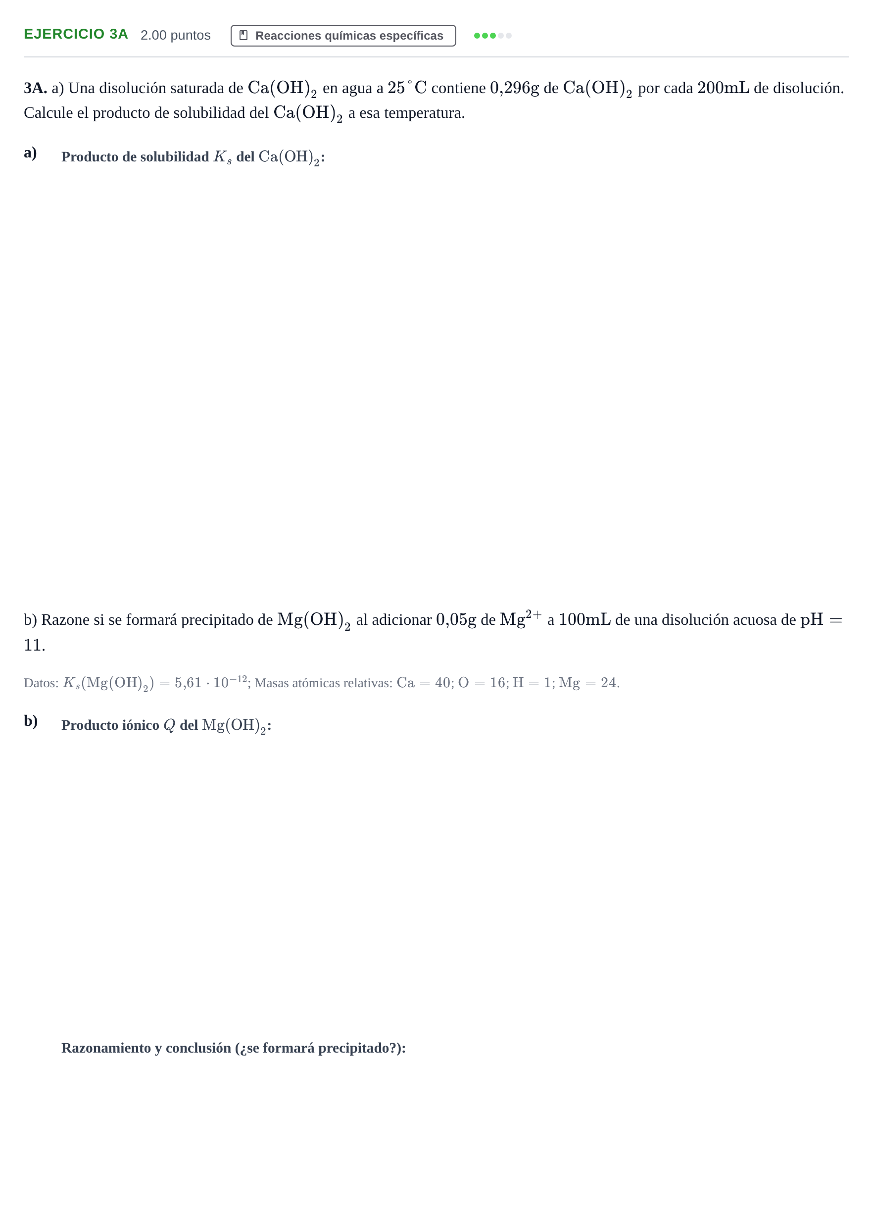 Enunciado: Ejercicio 3A · Química PAU Andalucía Extraordinaria Suplente 1 2025
