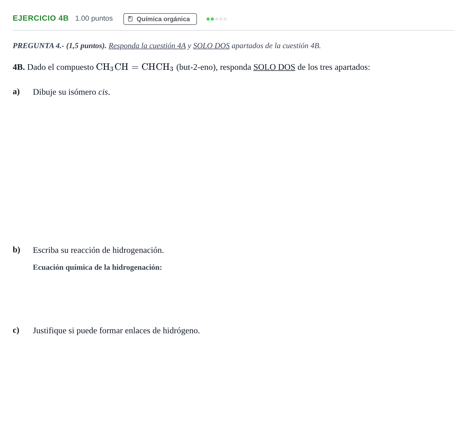 Enunciado: Ejercicio 4B · Química PAU Andalucía Extraordinaria Suplente 1 2025