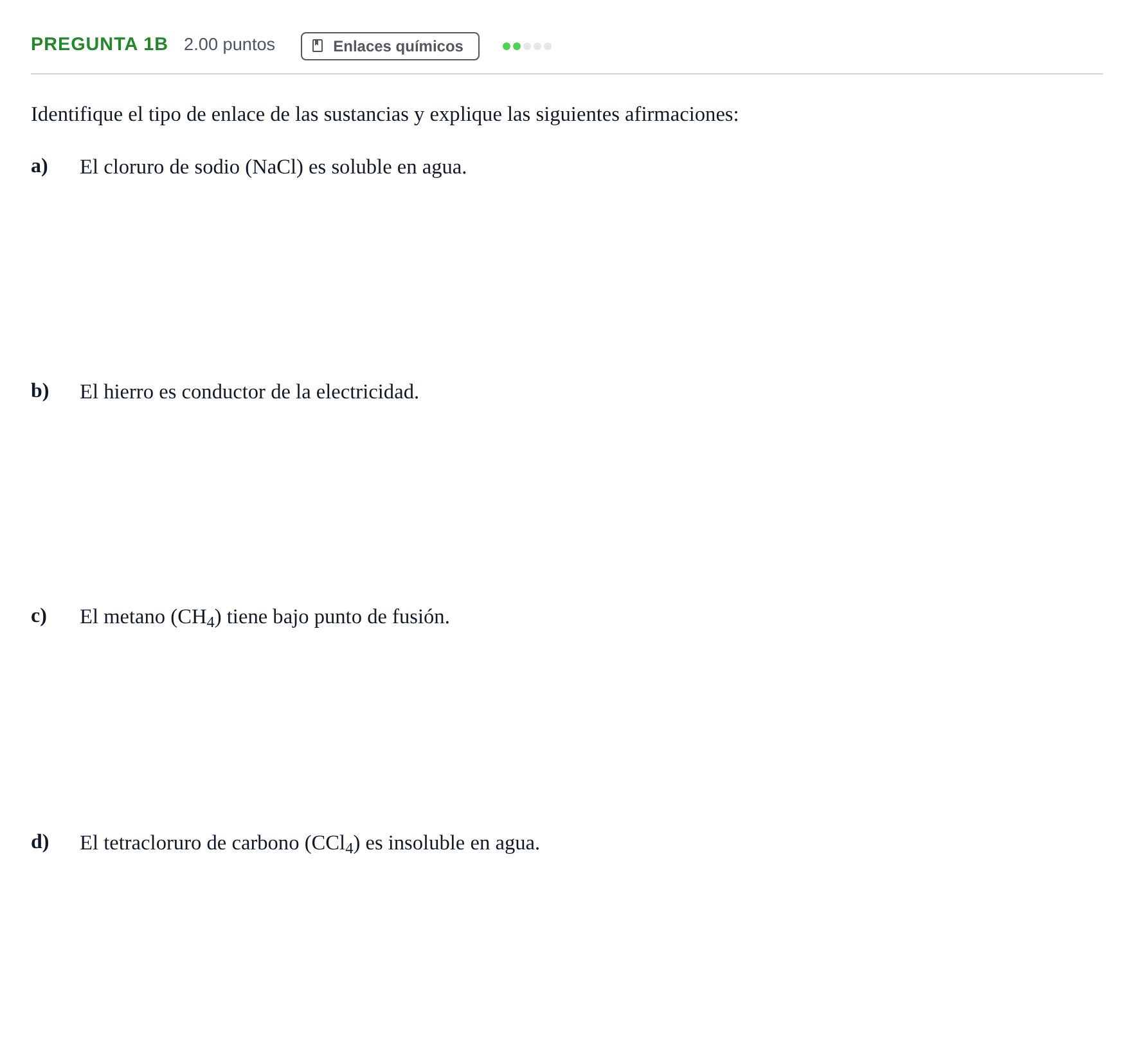 Enunciado: Pregunta 1B · Química PAU Andalucía Ordinaria Suplente 1 2025