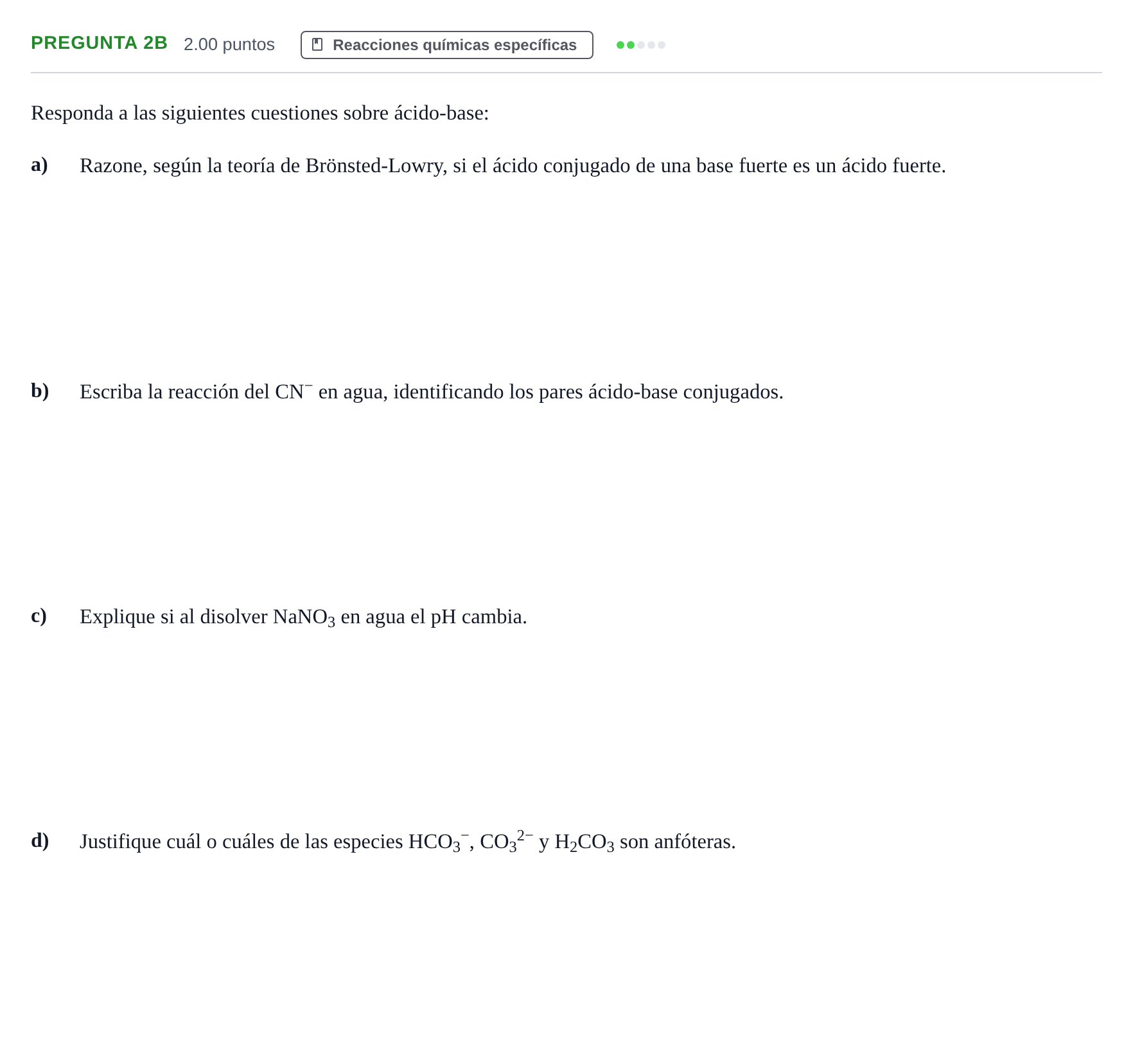 Enunciado: Pregunta 2B · Química PAU Andalucía Ordinaria Suplente 1 2025