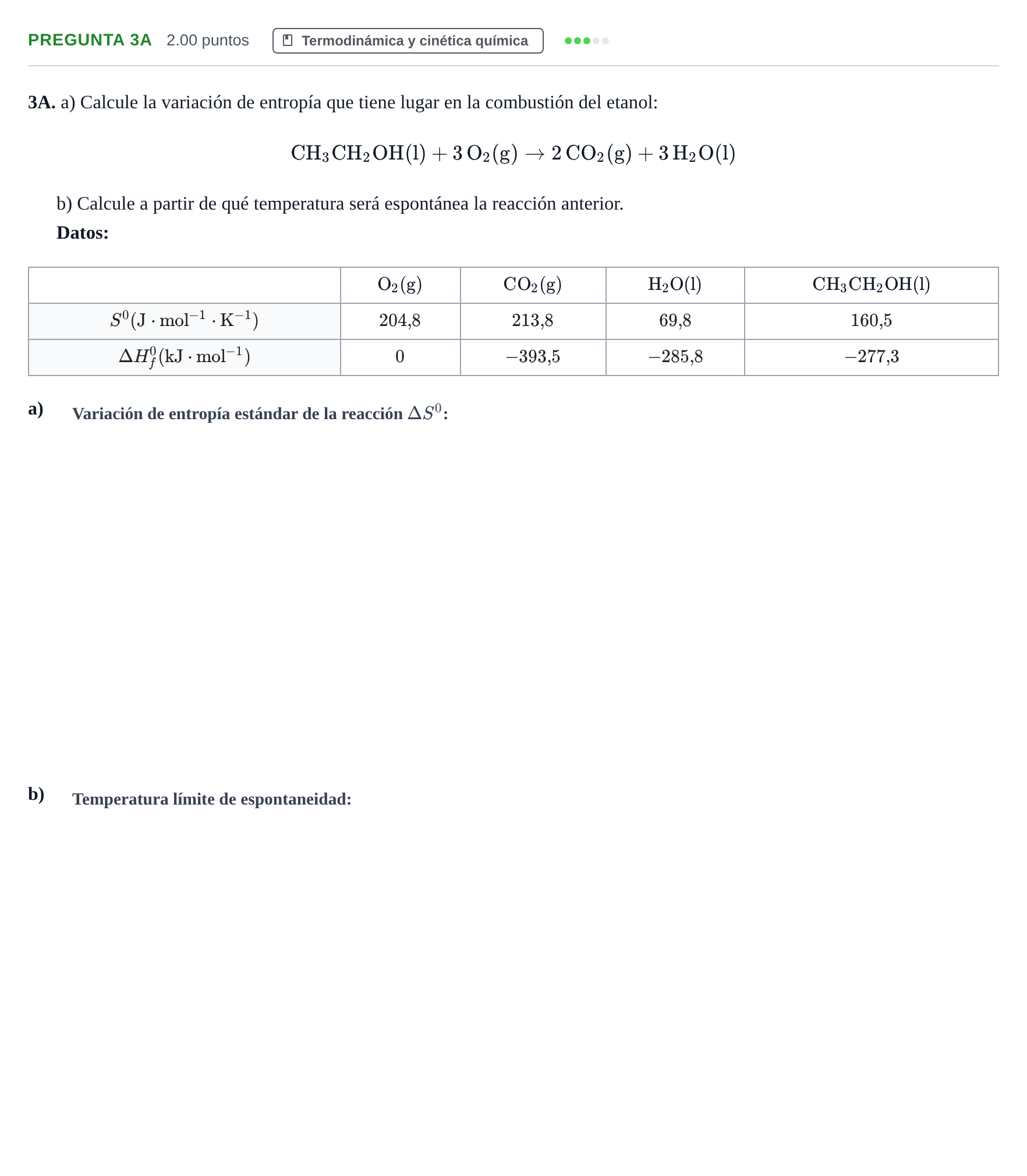Enunciado: Pregunta 3A · Química PAU Andalucía Ordinaria Suplente 1 2025
