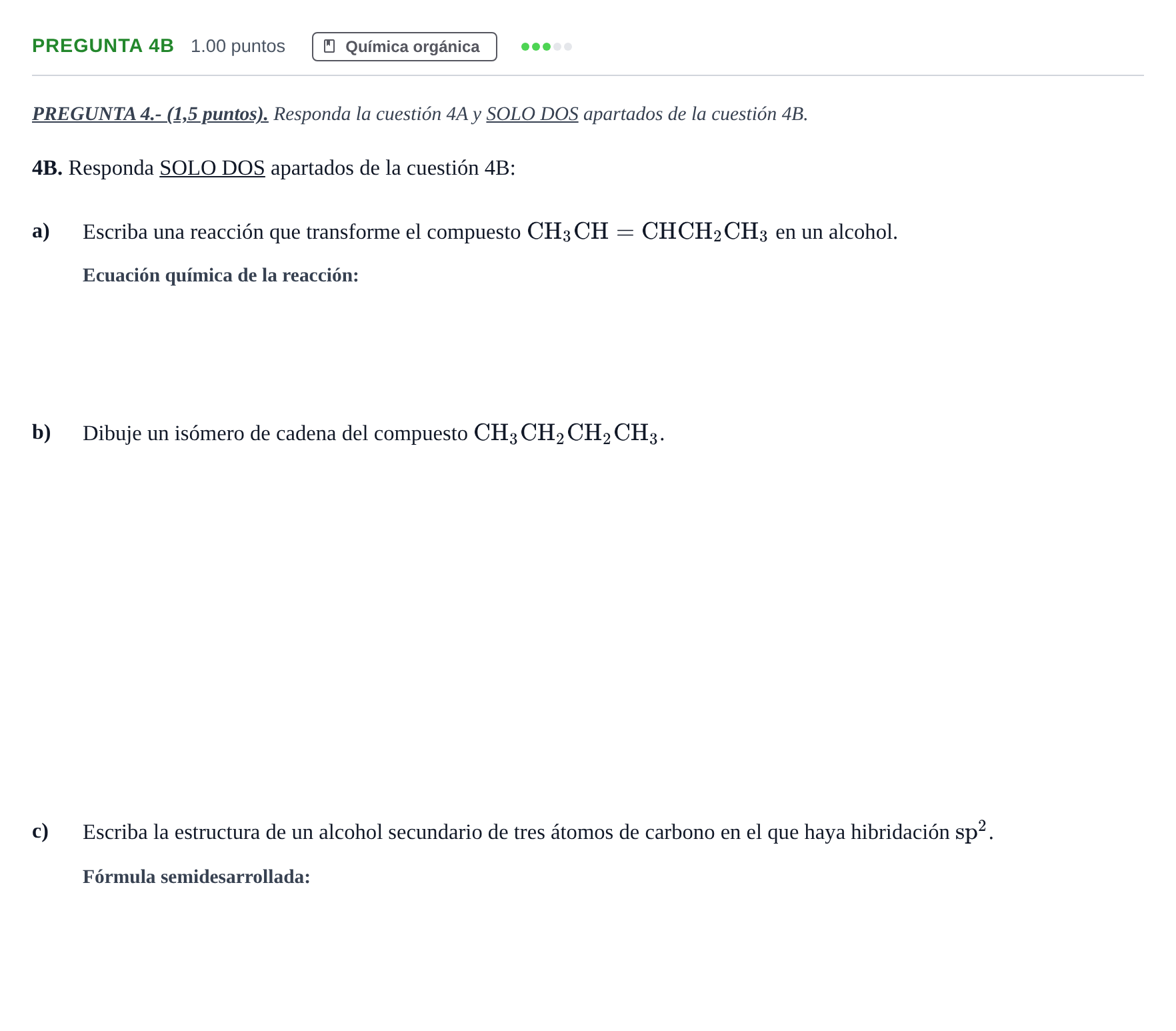 Enunciado: Pregunta 4B · Química PAU Andalucía Ordinaria Suplente 1 2025