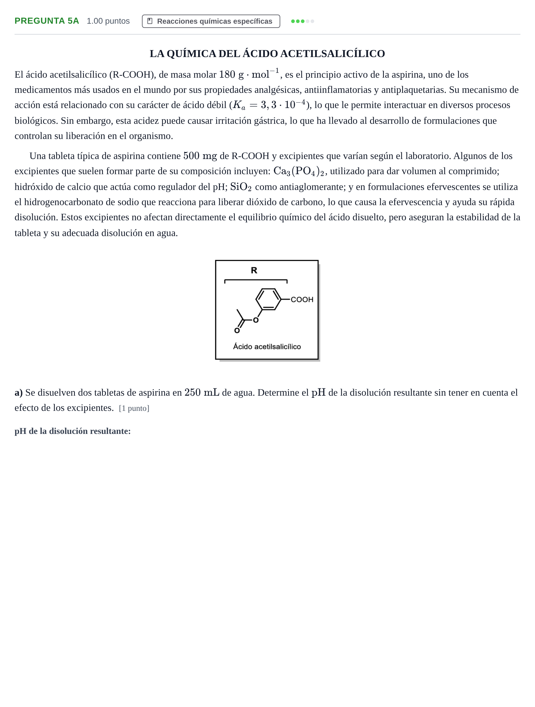 Enunciado: Pregunta 5a · Química PAU Andalucía Ordinaria Suplente 1 2025