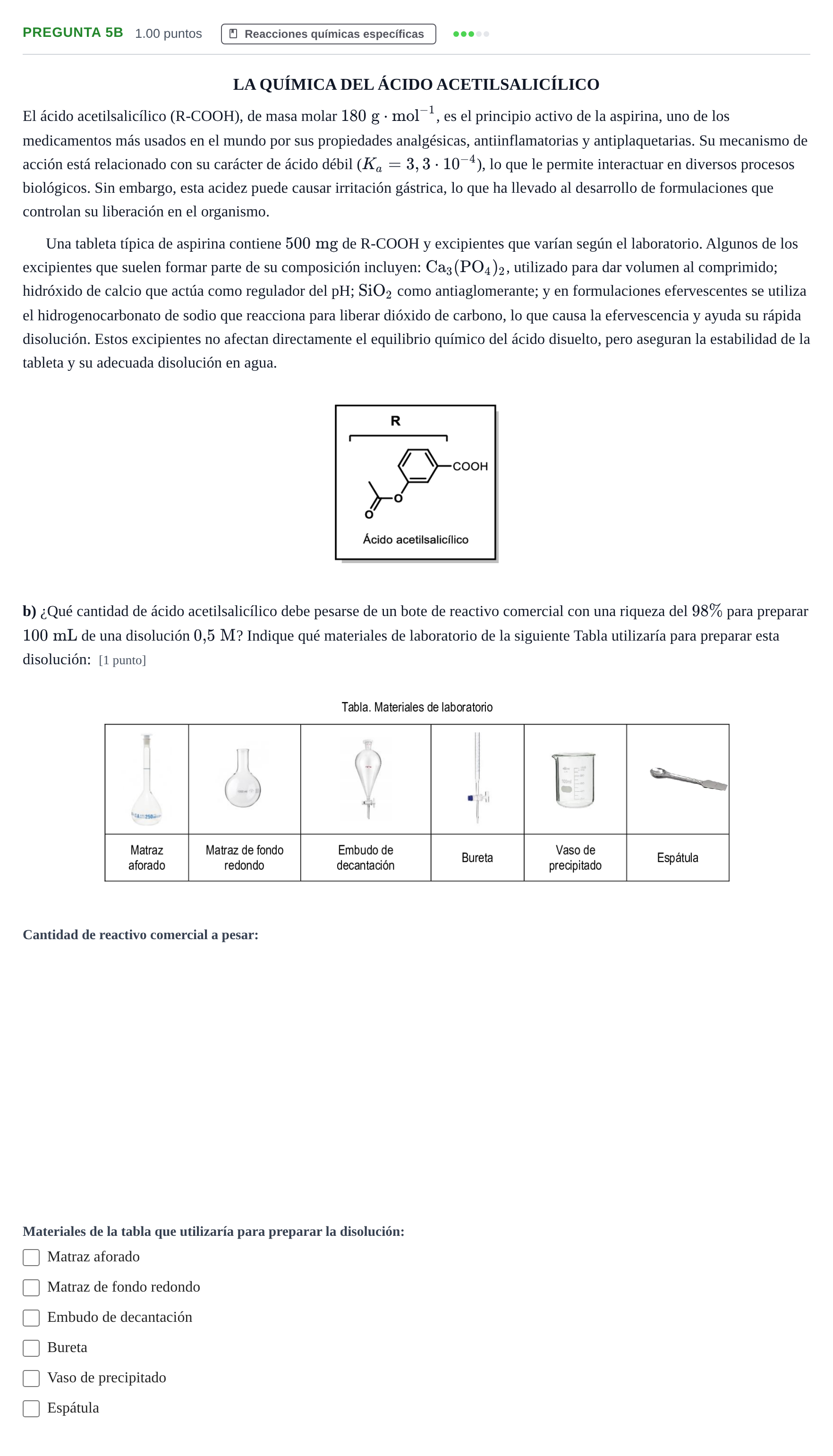 Enunciado: Pregunta 5b · Química PAU Andalucía Ordinaria Suplente 1 2025