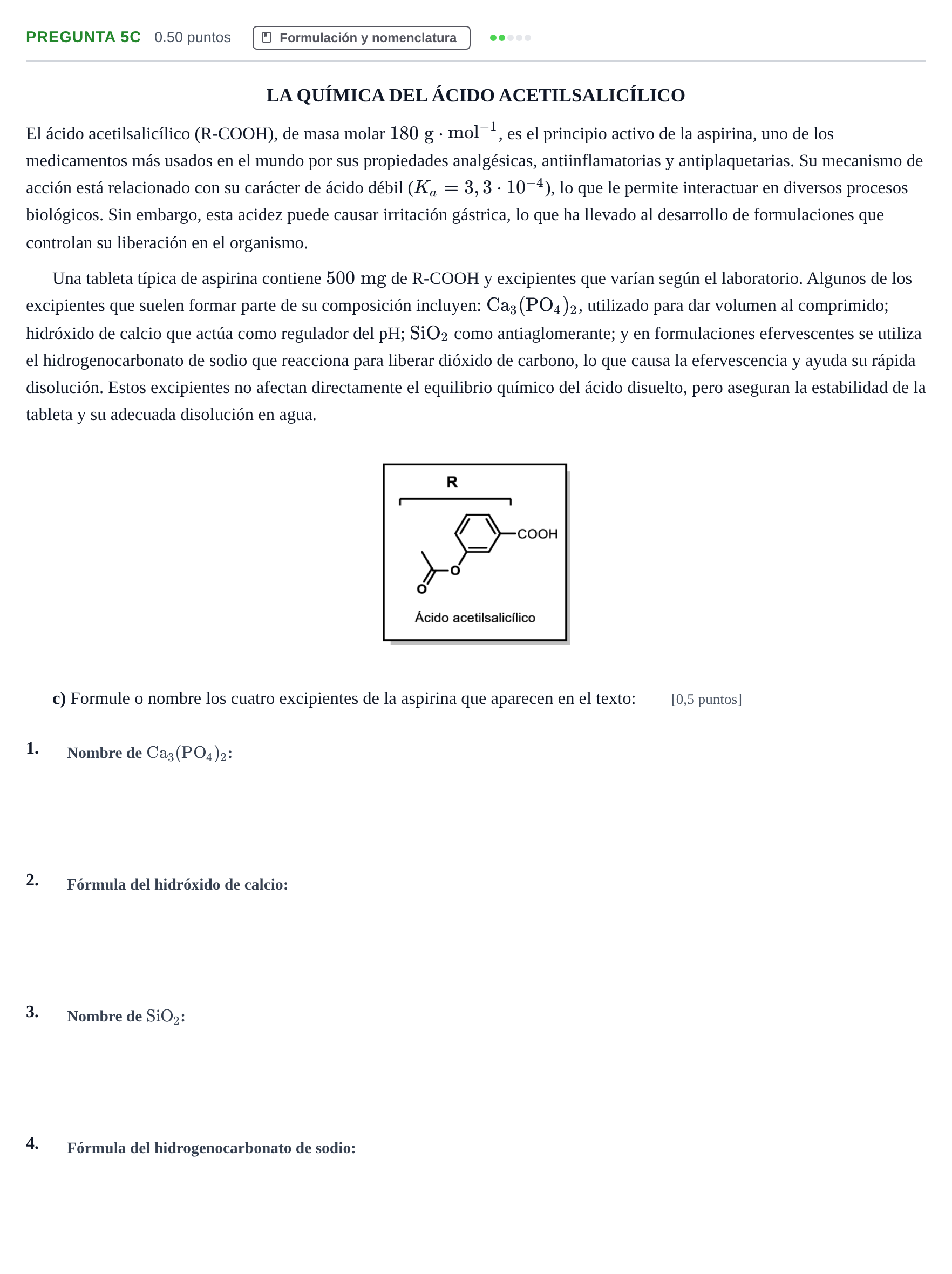 Enunciado: Pregunta 5c · Química PAU Andalucía Ordinaria Suplente 1 2025