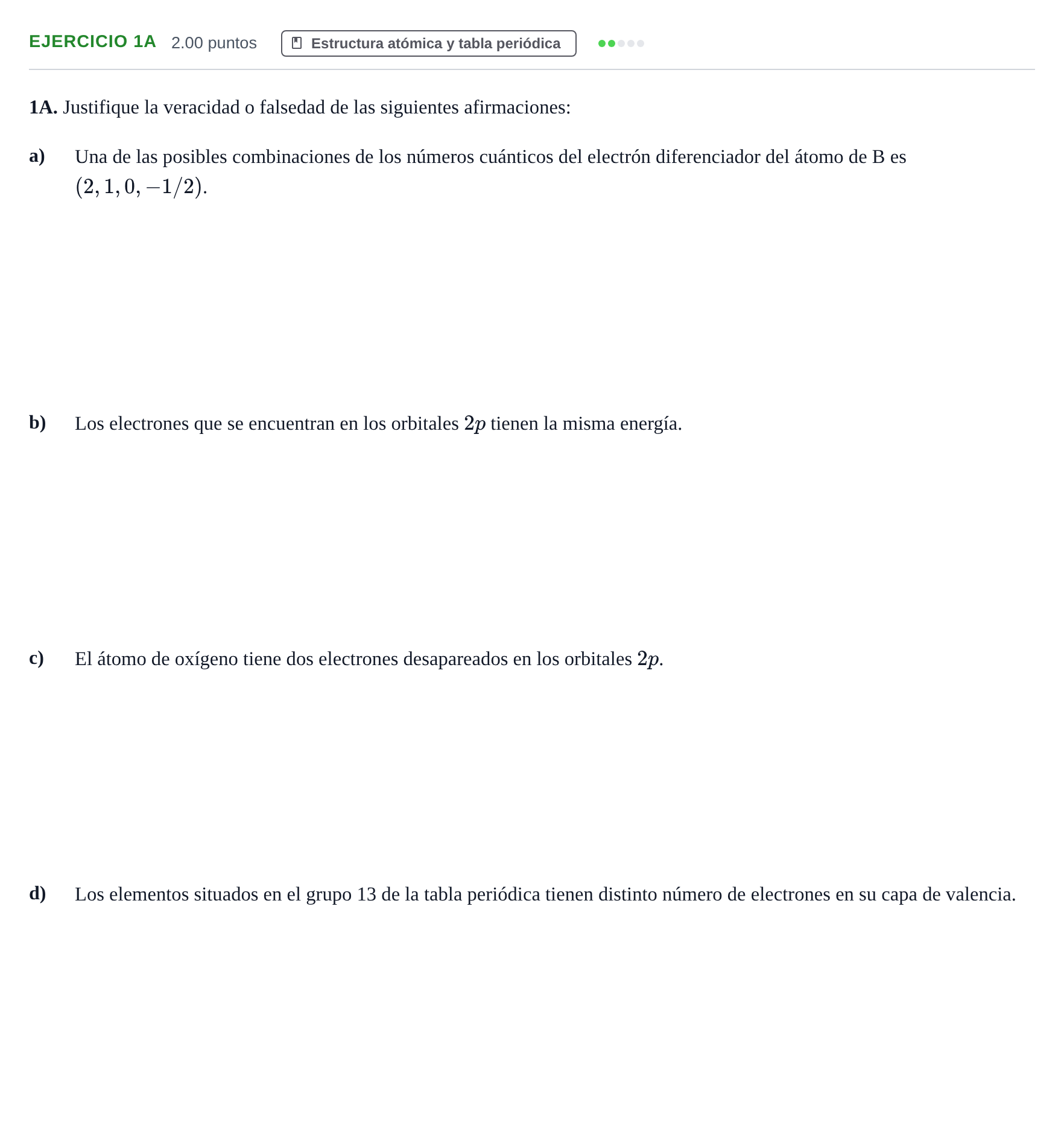 Enunciado: Ejercicio 1A · Química PAU Andalucía Extraordinaria Titular 2025