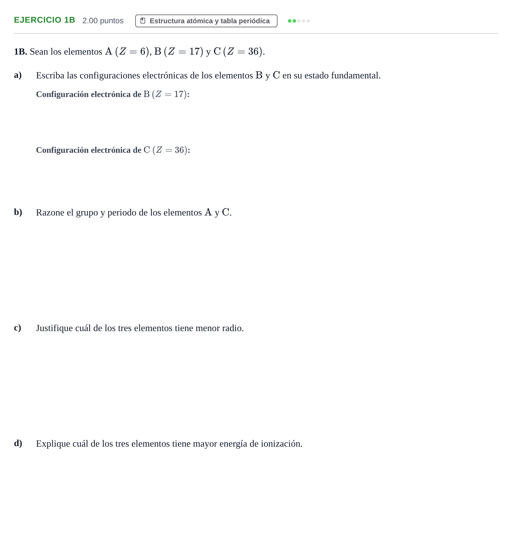 Enunciado: Ejercicio 1B · Química PAU Andalucía Extraordinaria Titular 2025