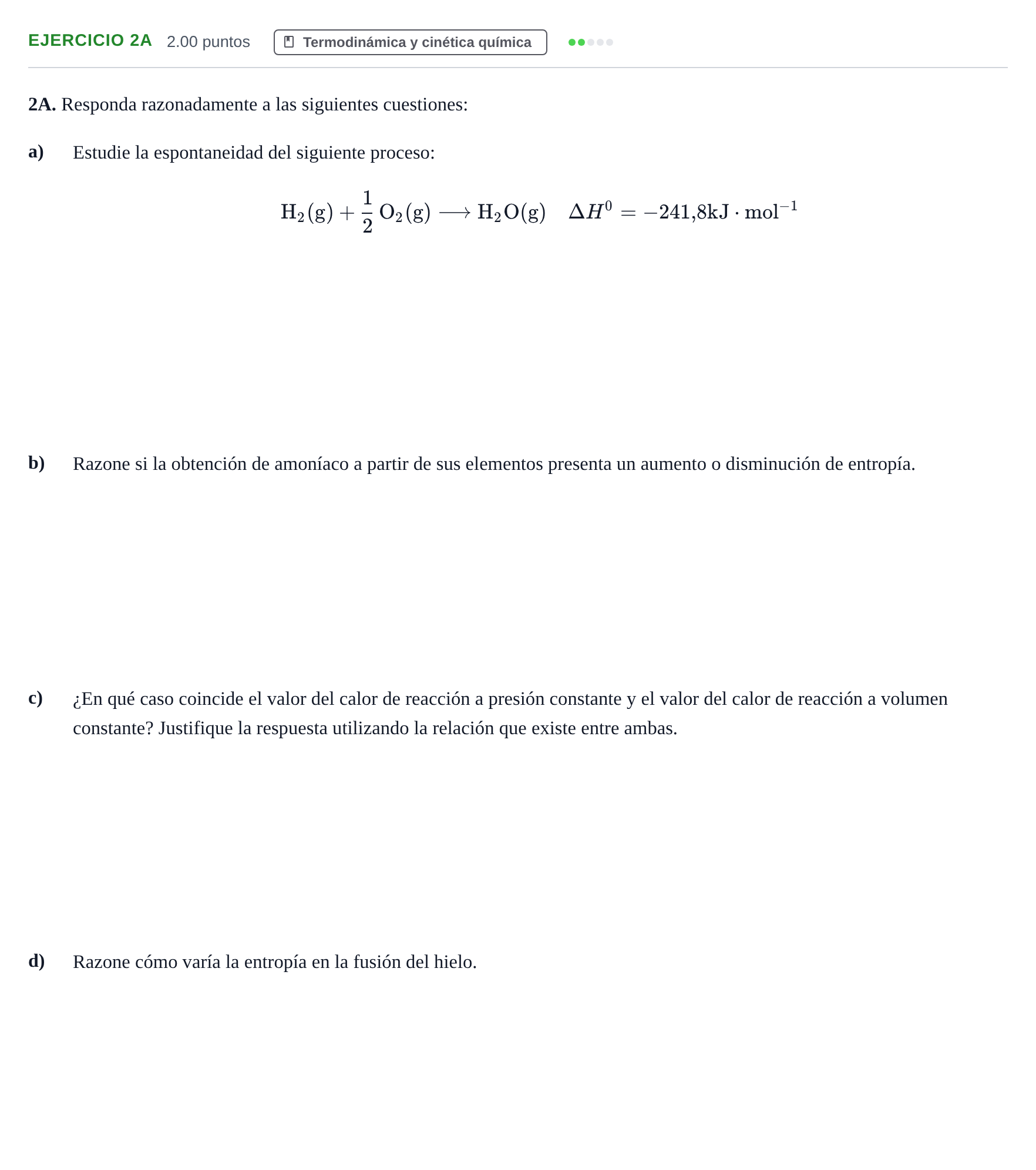 Enunciado: Ejercicio 2A · Química PAU Andalucía Extraordinaria Titular 2025