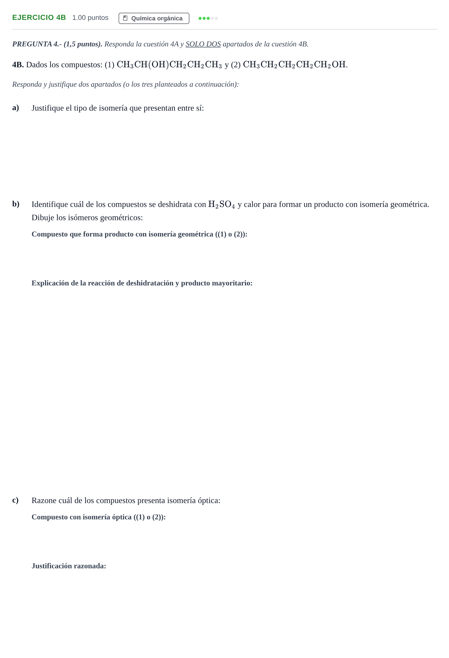 Enunciado: Ejercicio 4B · Química PAU Andalucía Extraordinaria Titular 2025