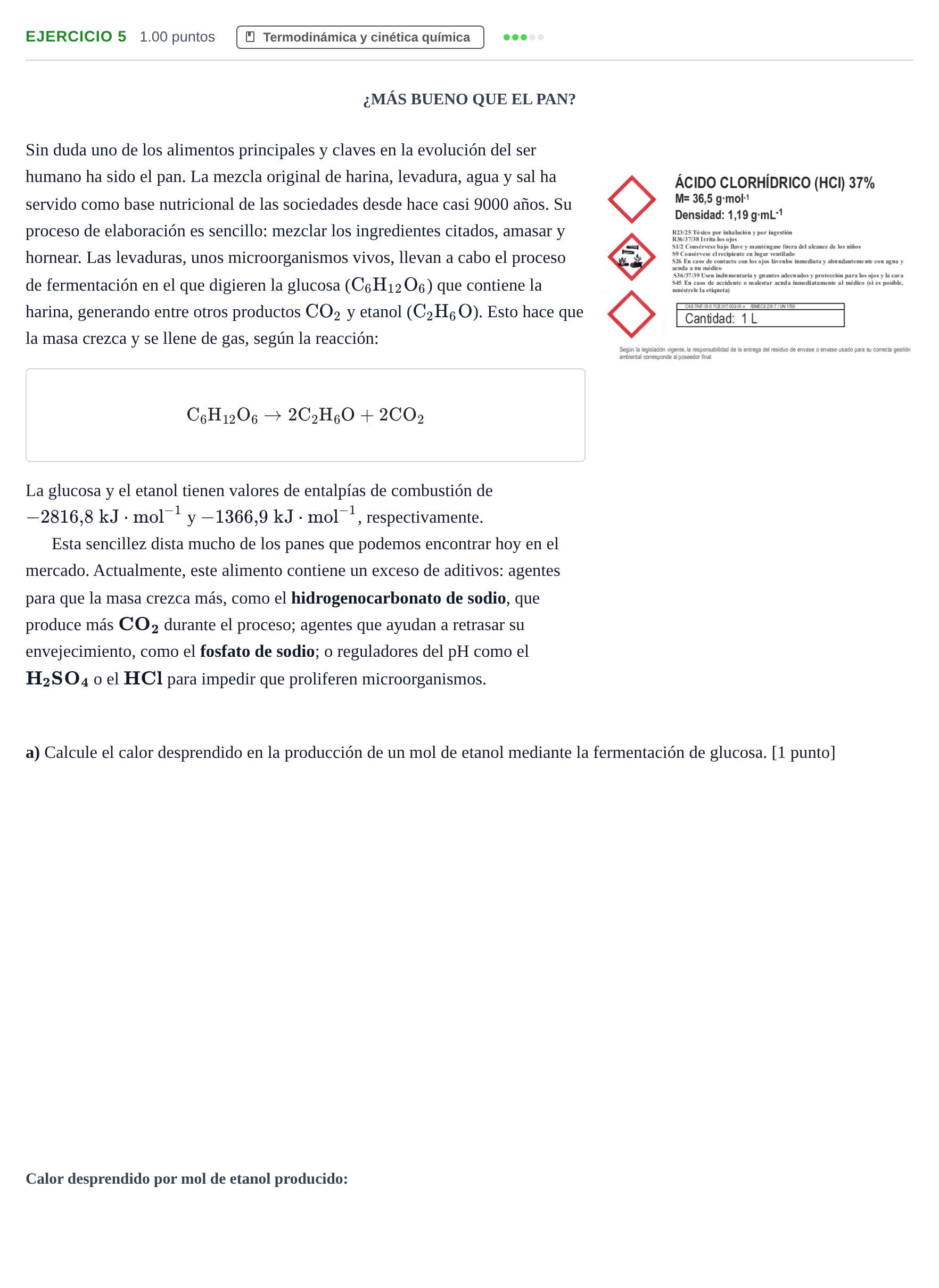 Enunciado: Ejercicio 5 - Termodinámica · Química PAU Andalucía Extraordinaria Titular 2025