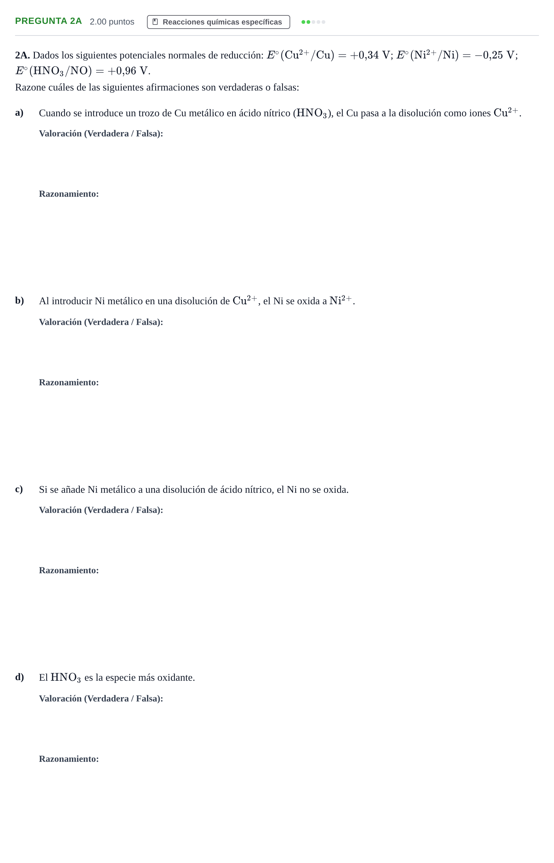 Enunciado: Pregunta 2A · Química PAU Andalucía Ordinaria Suplente 2 2025