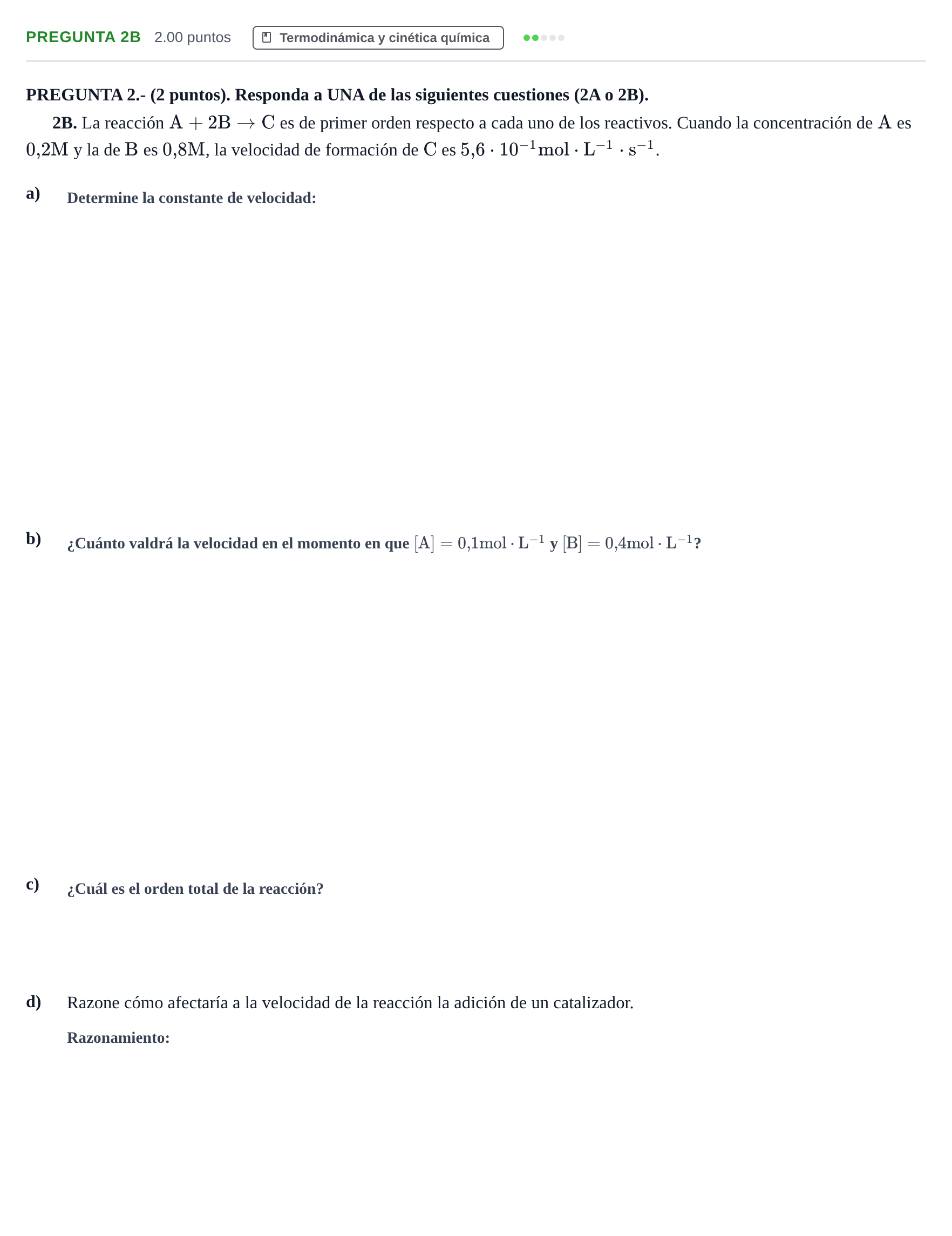 Enunciado: Pregunta 2B · Química PAU Andalucía Ordinaria Suplente 2 2025