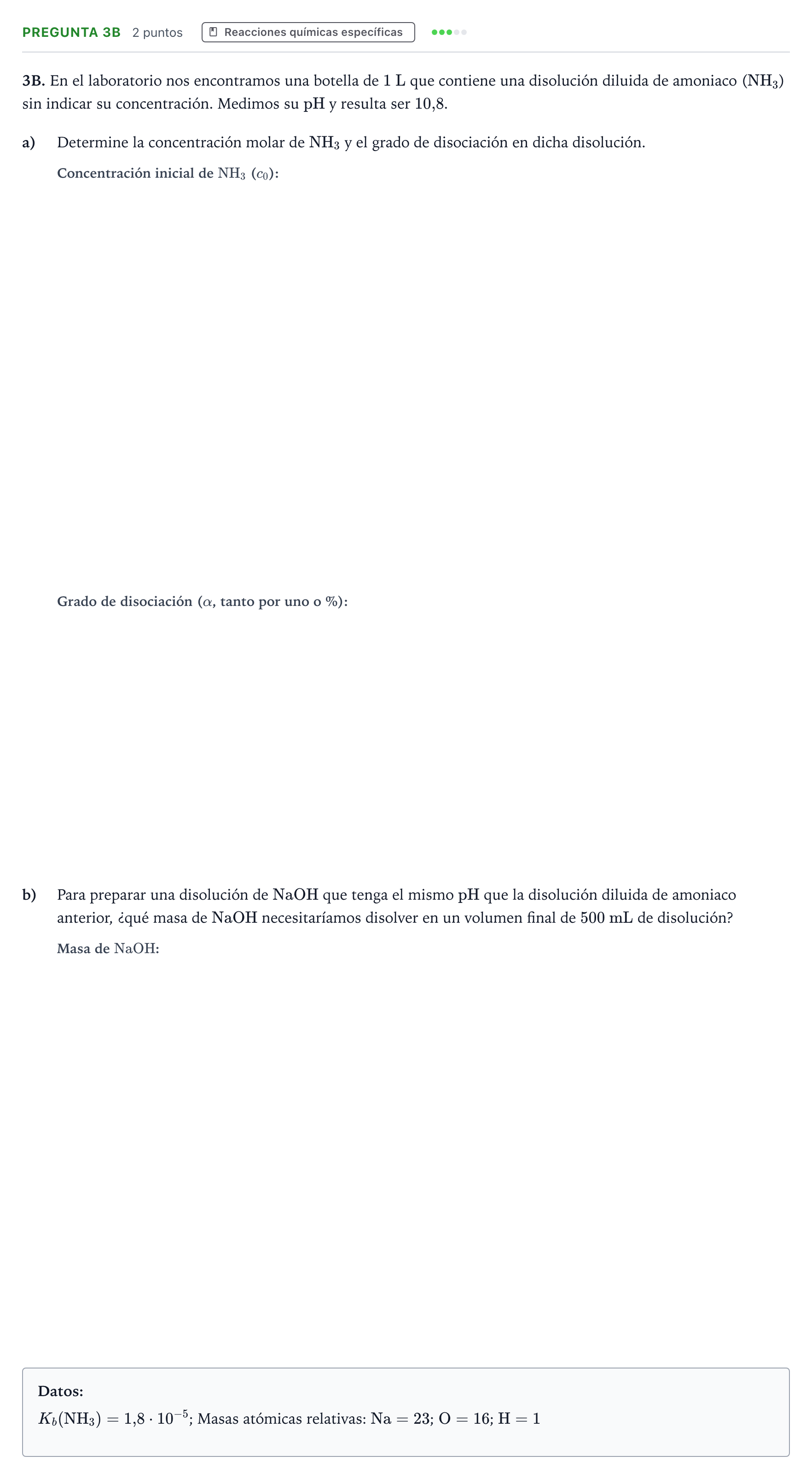 Enunciado: Pregunta 3B · Química PAU Andalucía Ordinaria Suplente 2 2025