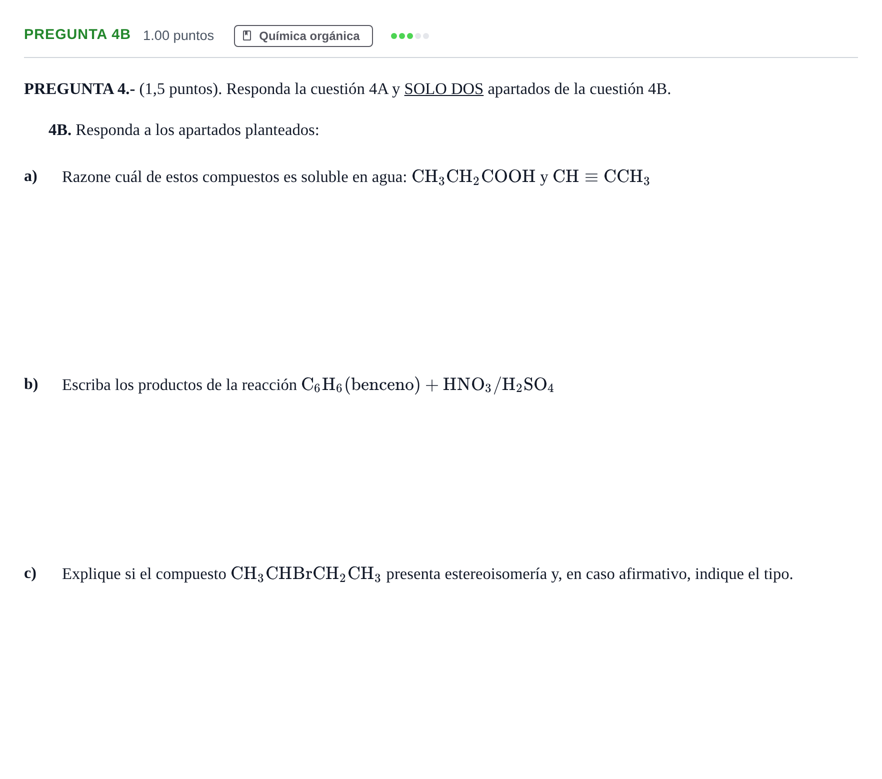 Enunciado: Pregunta 4B · Química PAU Andalucía Ordinaria Suplente 2 2025