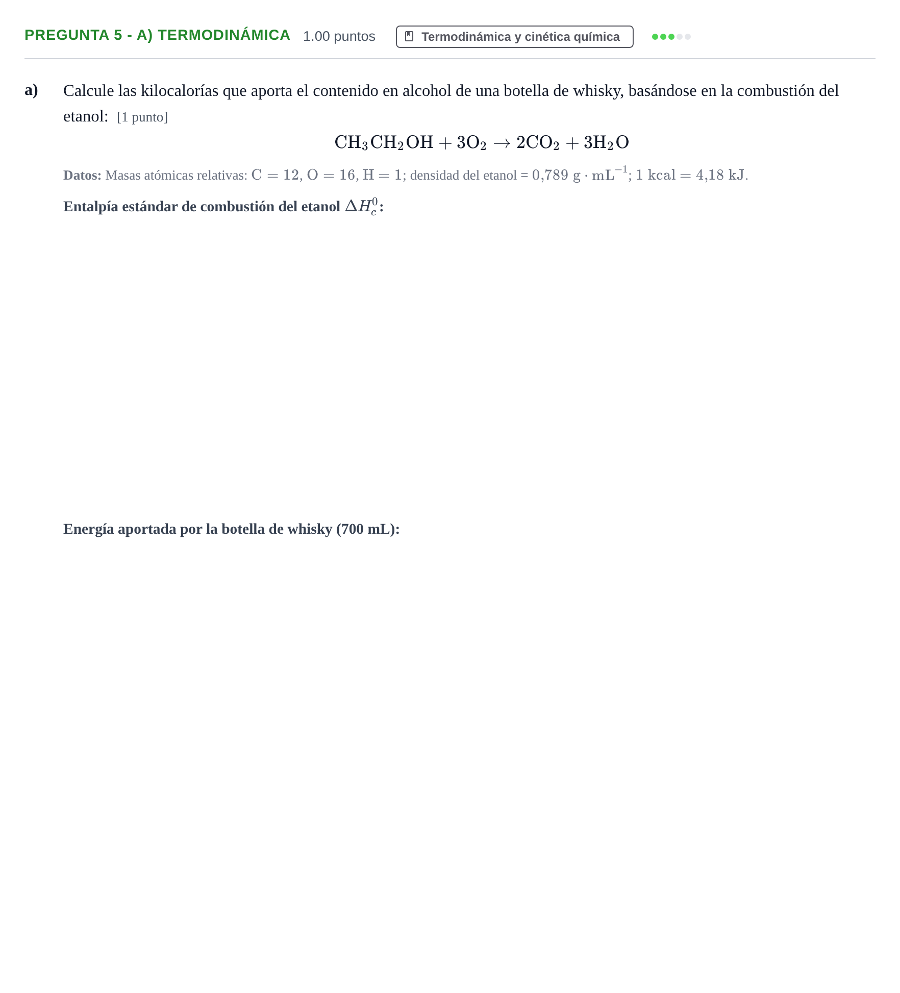 Enunciado: Pregunta 5 - a) Termodinámica · Química PAU Andalucía Ordinaria Suplente 2 2025