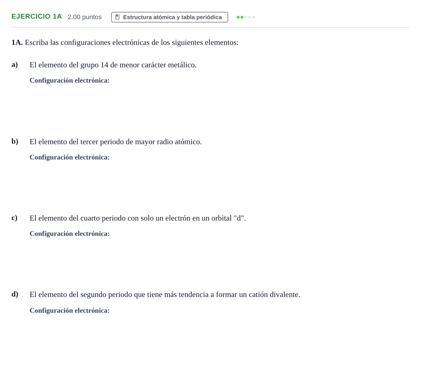Enunciado: Ejercicio 1A · Química PAU Andalucía Ordinaria Titular 2025