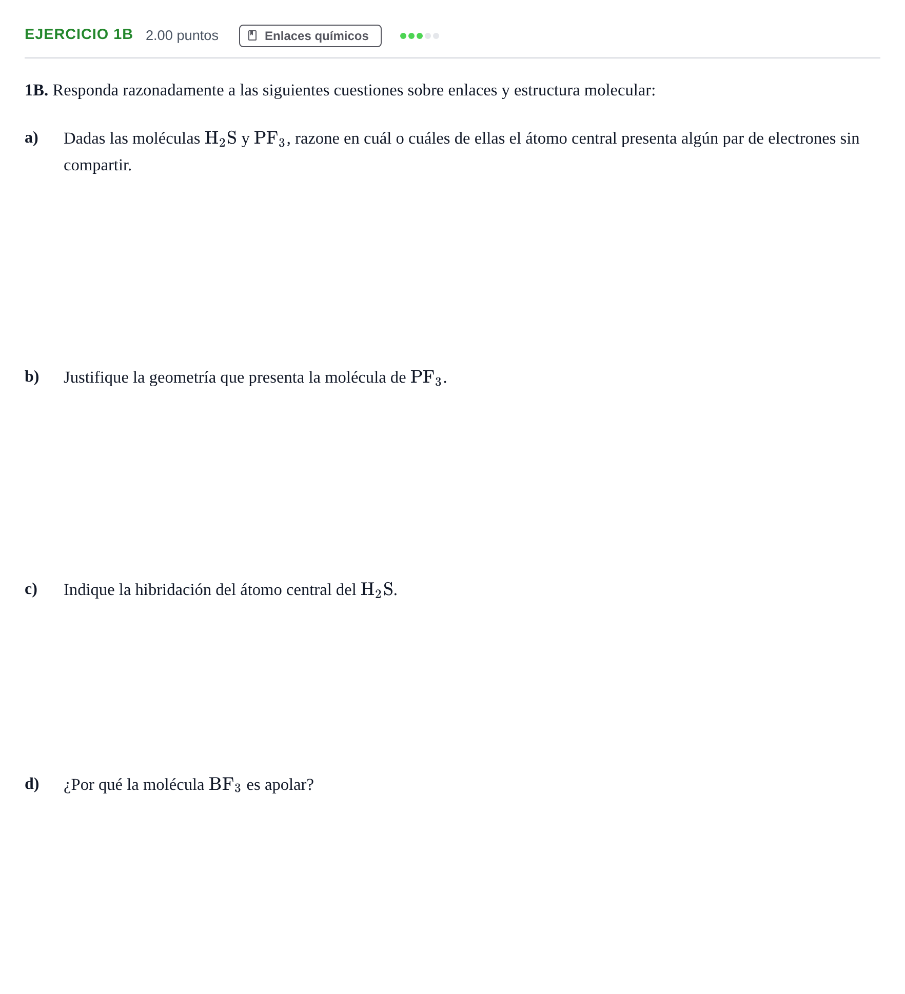 Enunciado: Ejercicio 1B · Química PAU Andalucía Ordinaria Titular 2025