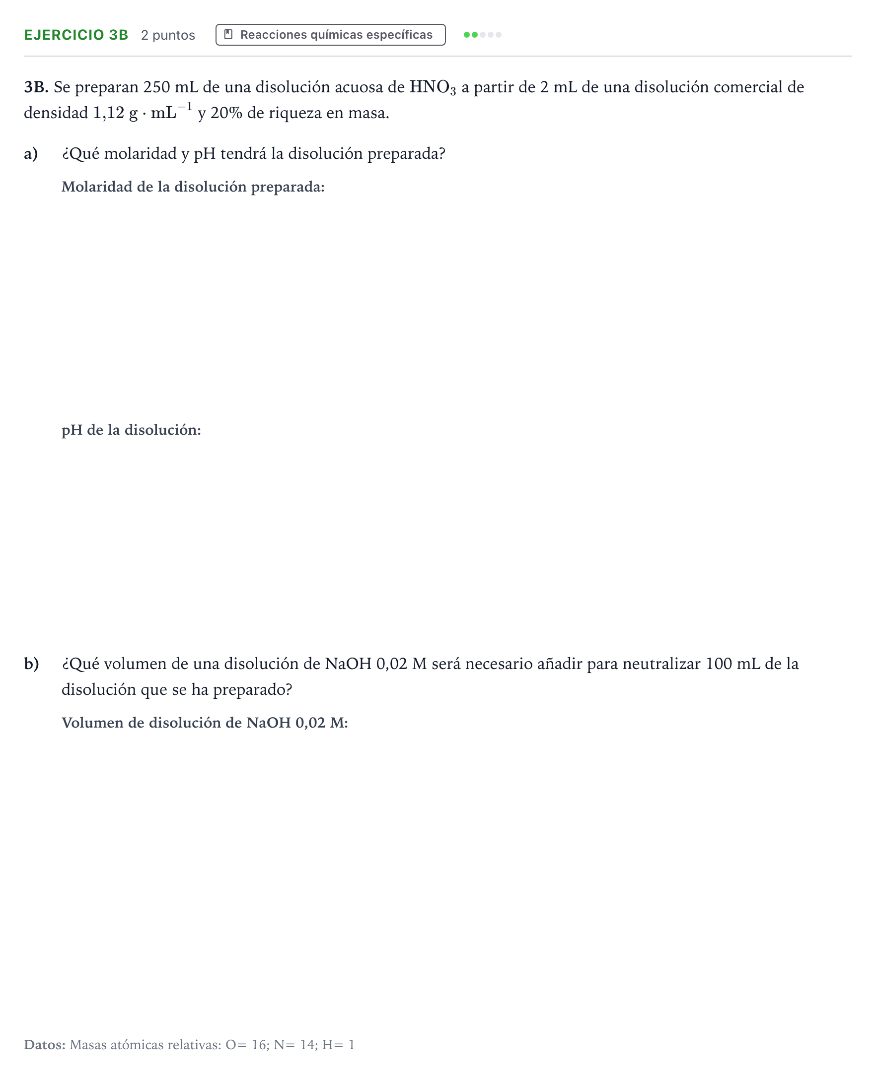 Enunciado: Ejercicio 3B · Química PAU Andalucía Ordinaria Titular 2025