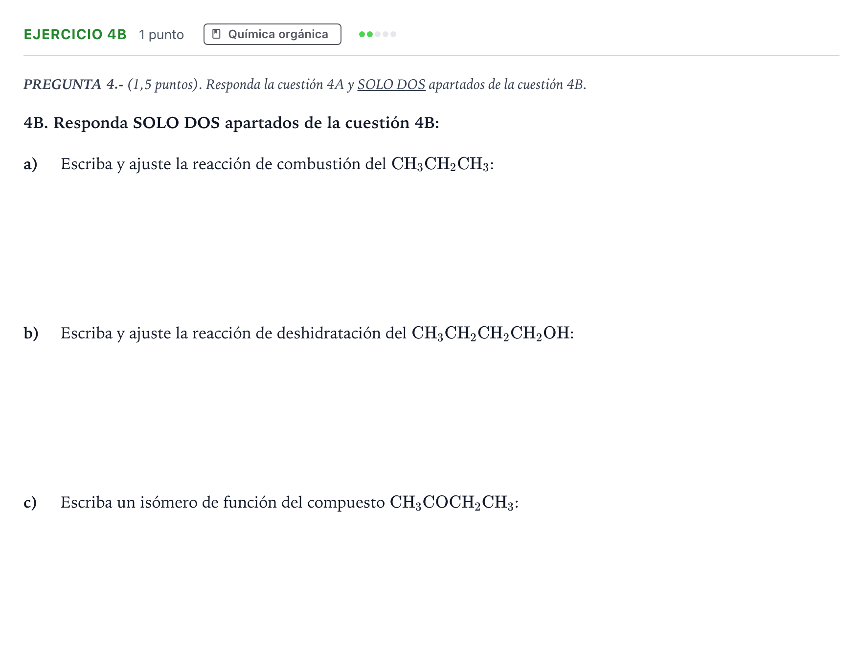 Enunciado: Ejercicio 4B · Química PAU Andalucía Ordinaria Titular 2025