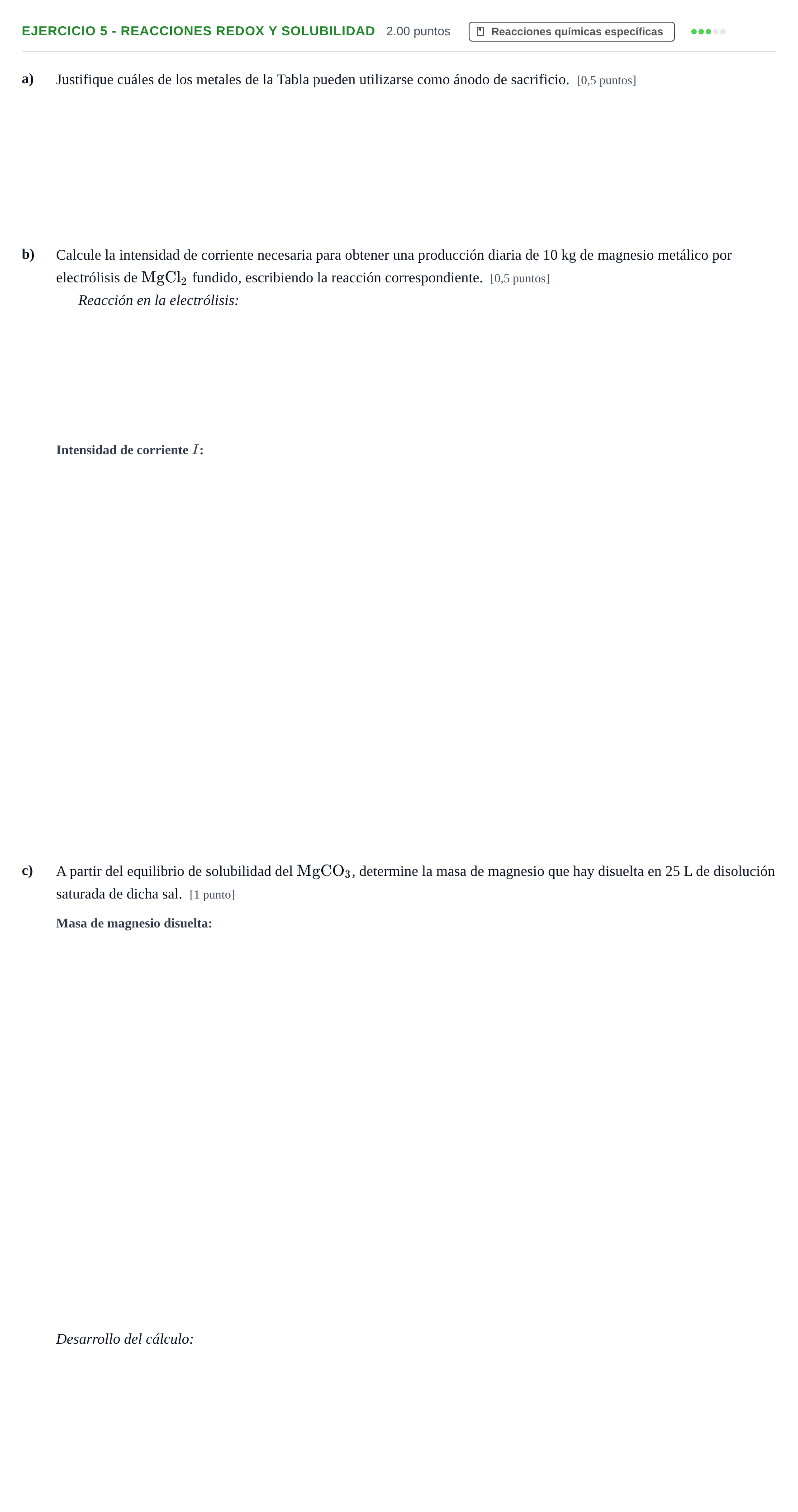 Enunciado: Ejercicio 5 - Reacciones redox y solubilidad · Química PAU Andalucía Ordinaria Titular 2025